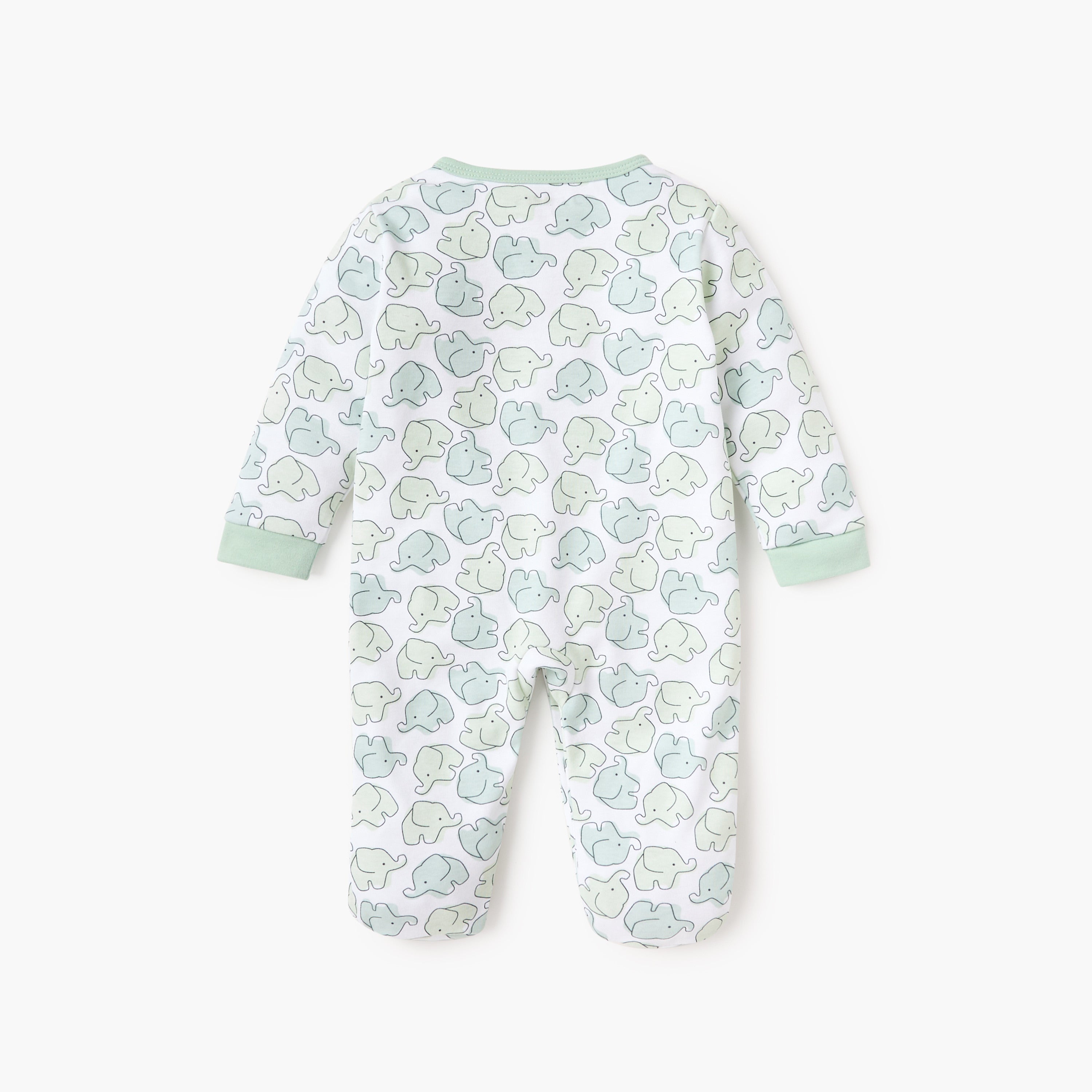 Juniors Elephant Print Closed Foot Sleepsuit with Long Sleeves and Snap Button Closure