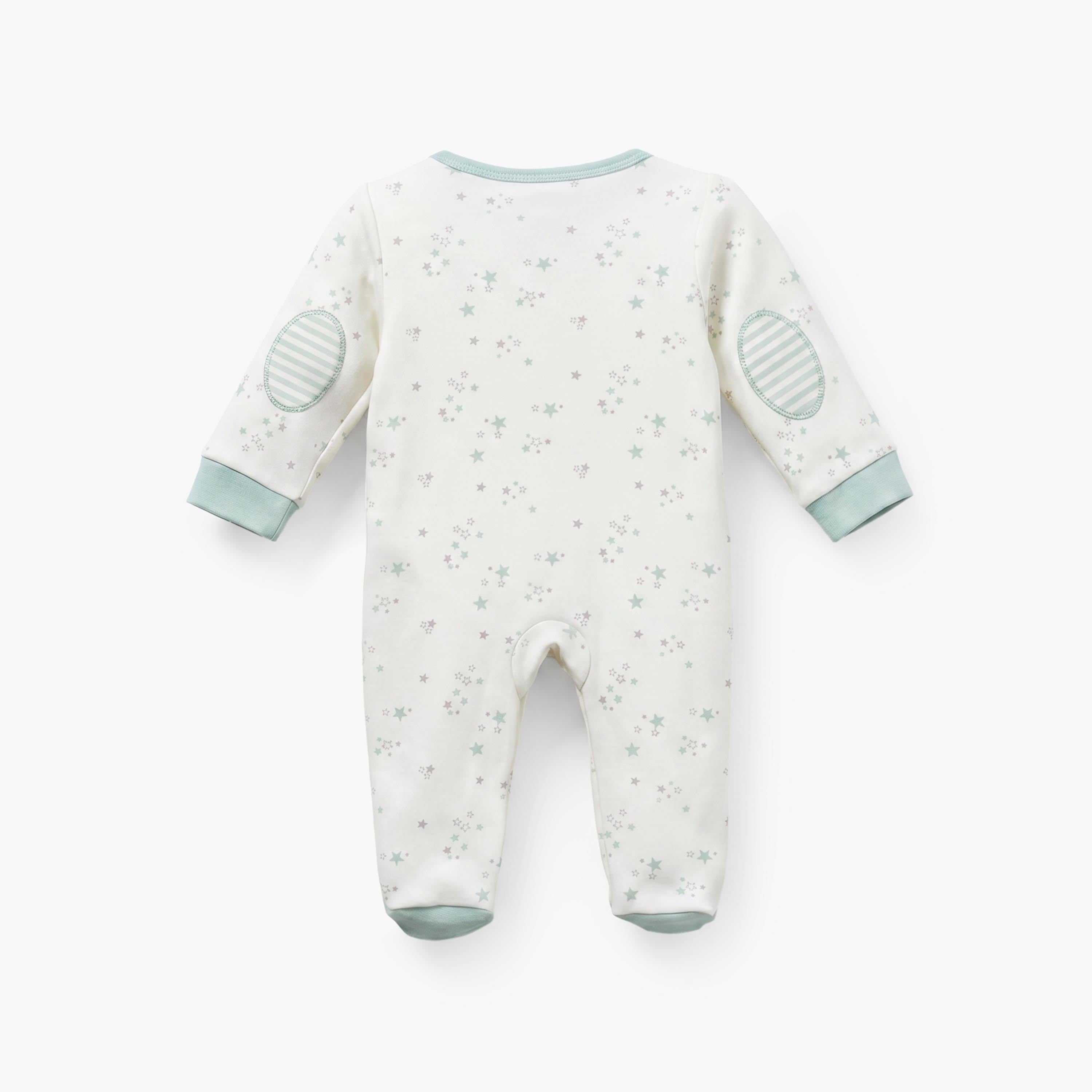 Juniors Cotton Crew Neck Long Sleeves Sleepsuit with Star Print
