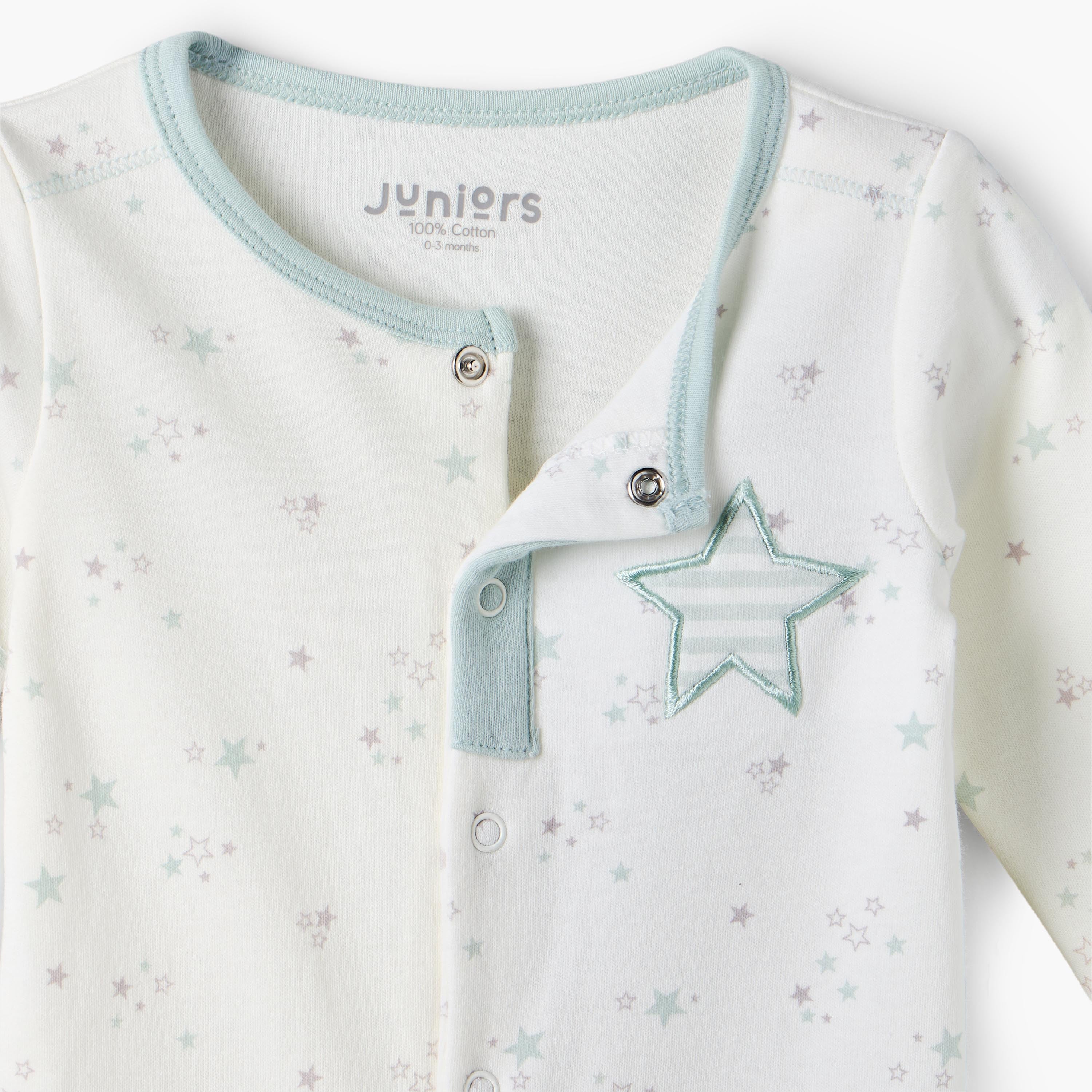 Juniors Cotton Crew Neck Long Sleeves Sleepsuit with Star Print