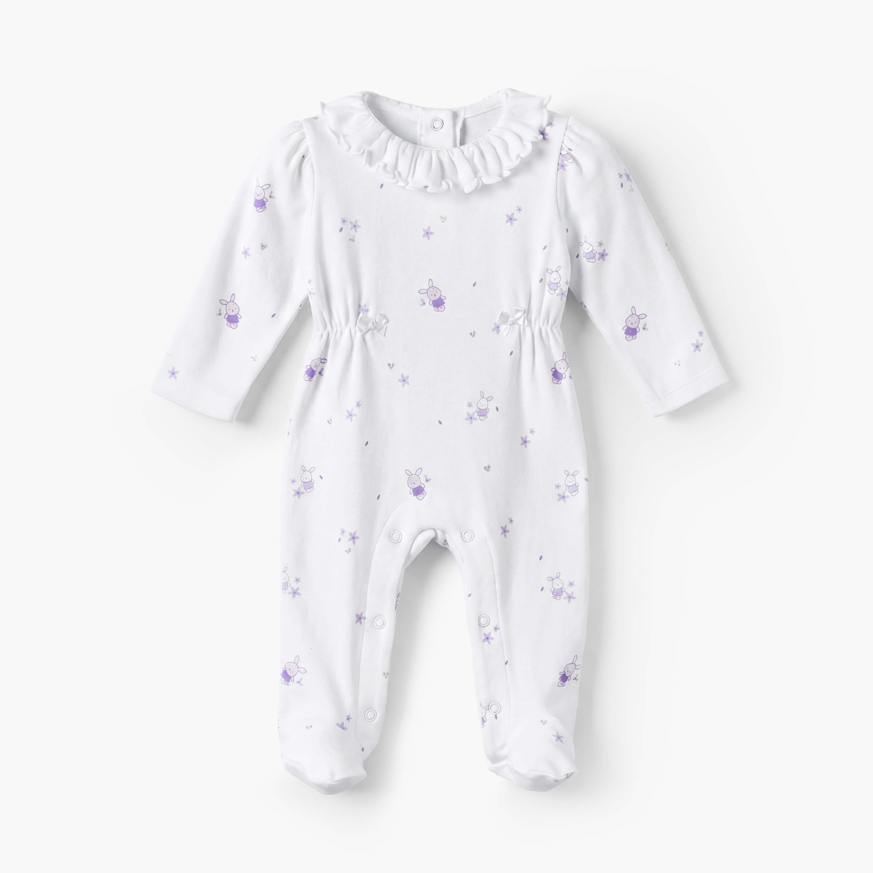 Juniors Cotton Round Neck Long Sleeves Sleepsuit with Floral Print