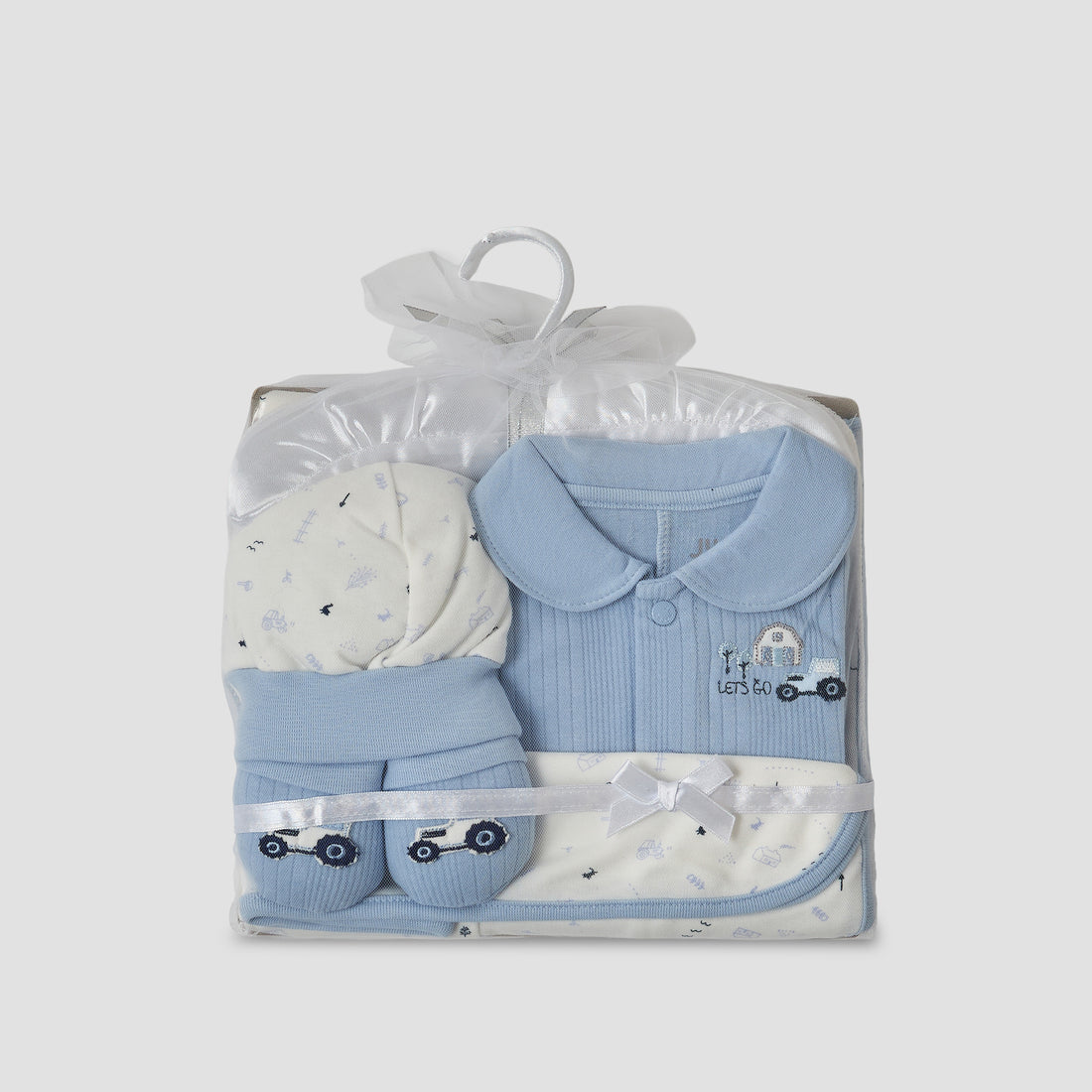 Set of 5 Juniors Clothing Gift Set with Print - Blue / 0-6 mths