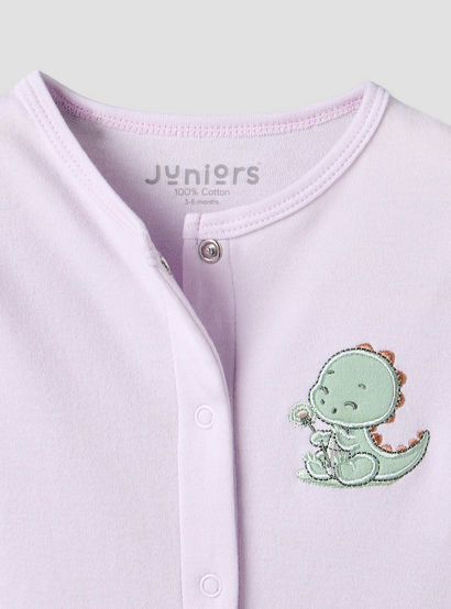 Juniors Cotton Crew Neck Long Sleeves Sleepsuit with Dinosaur Applique-baby-girls-clothing-nightwear-sleepsuits-image-3
