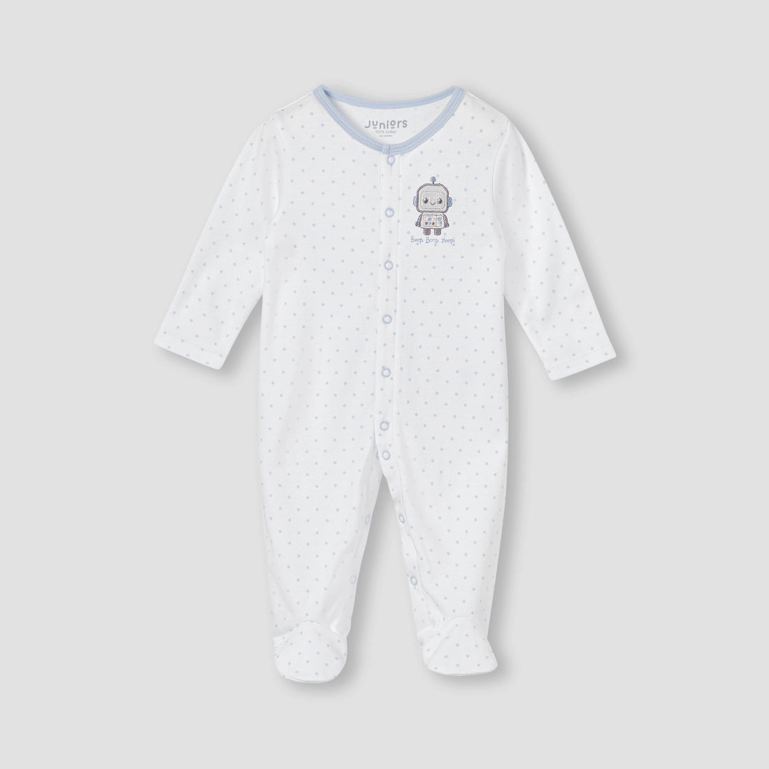 Juniors Robot Applique Sleepsuit with Long Sleeves and Button Closure - Blue / 12-18 mths