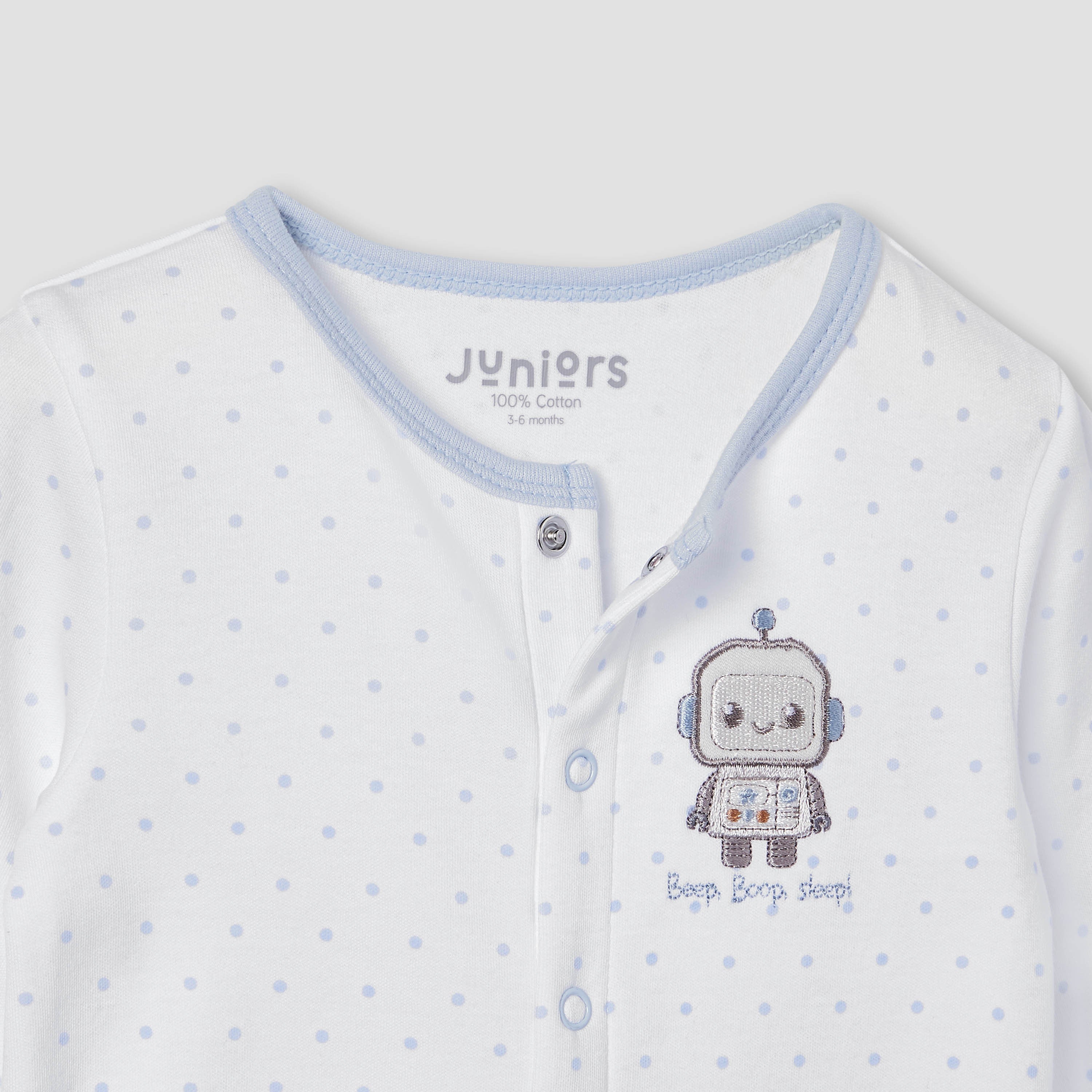 Juniors Robot Applique Sleepsuit with Long Sleeves and Button Closure