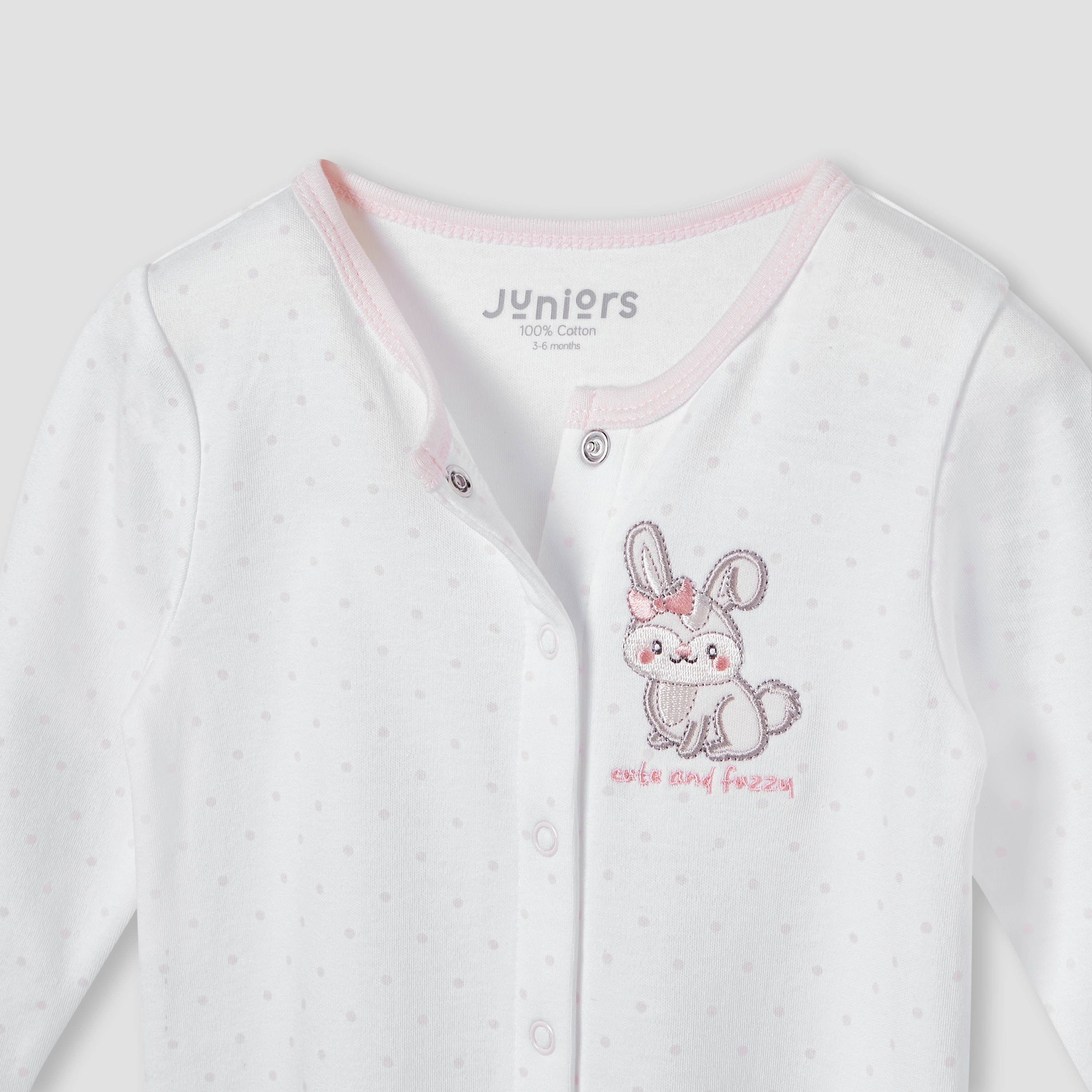 Juniors Bunny Embroidered Sleepsuit with Button Closure