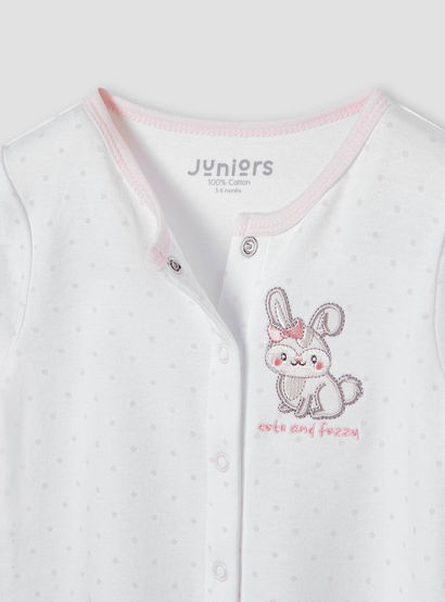 Juniors Bunny Embroidered Sleepsuit with Button Closure-baby-girls-clothing-nightwear-sleepsuits-image-4