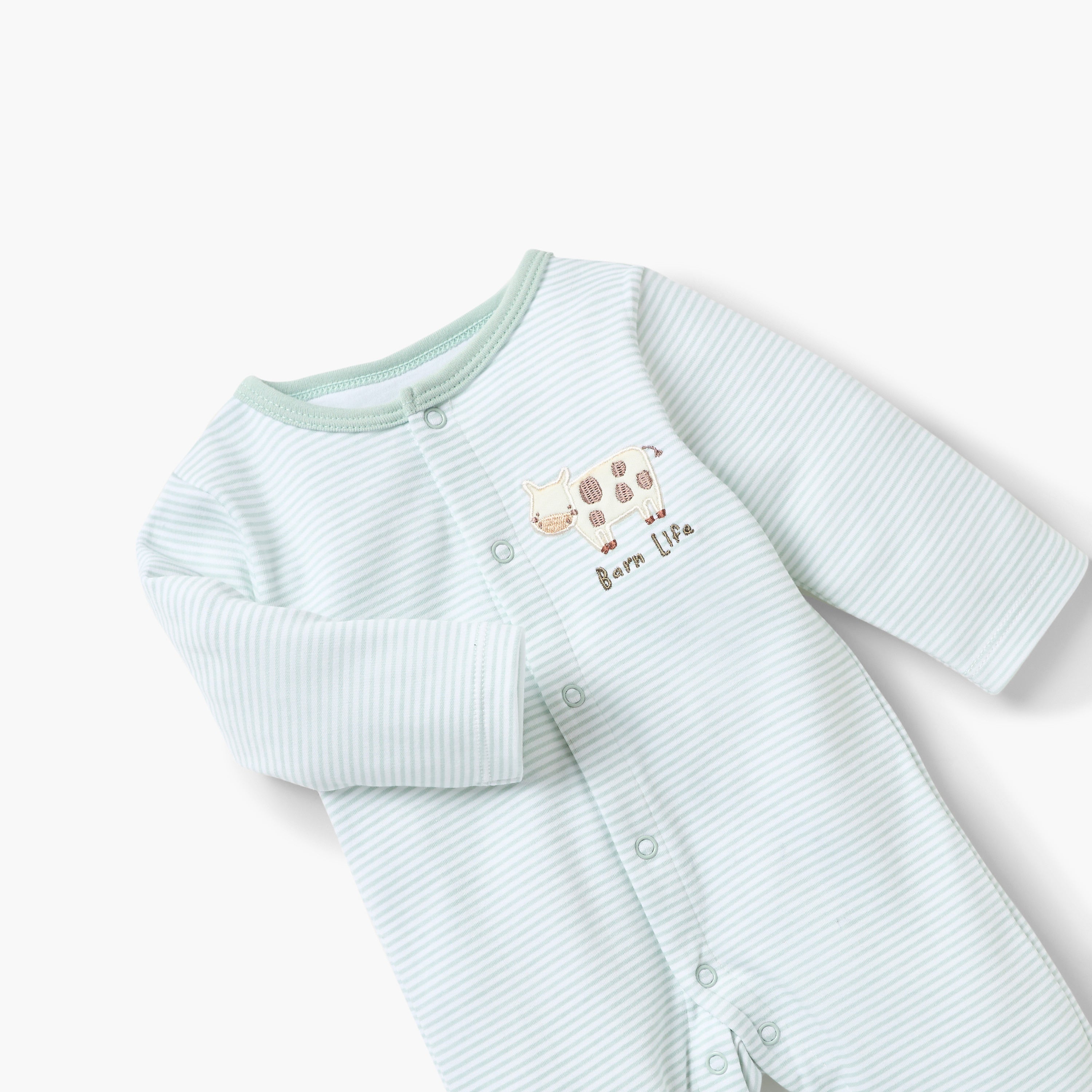 Juniors Striped Closed Foot Sleepsuit with Long Sleeves and Snap Button Closure