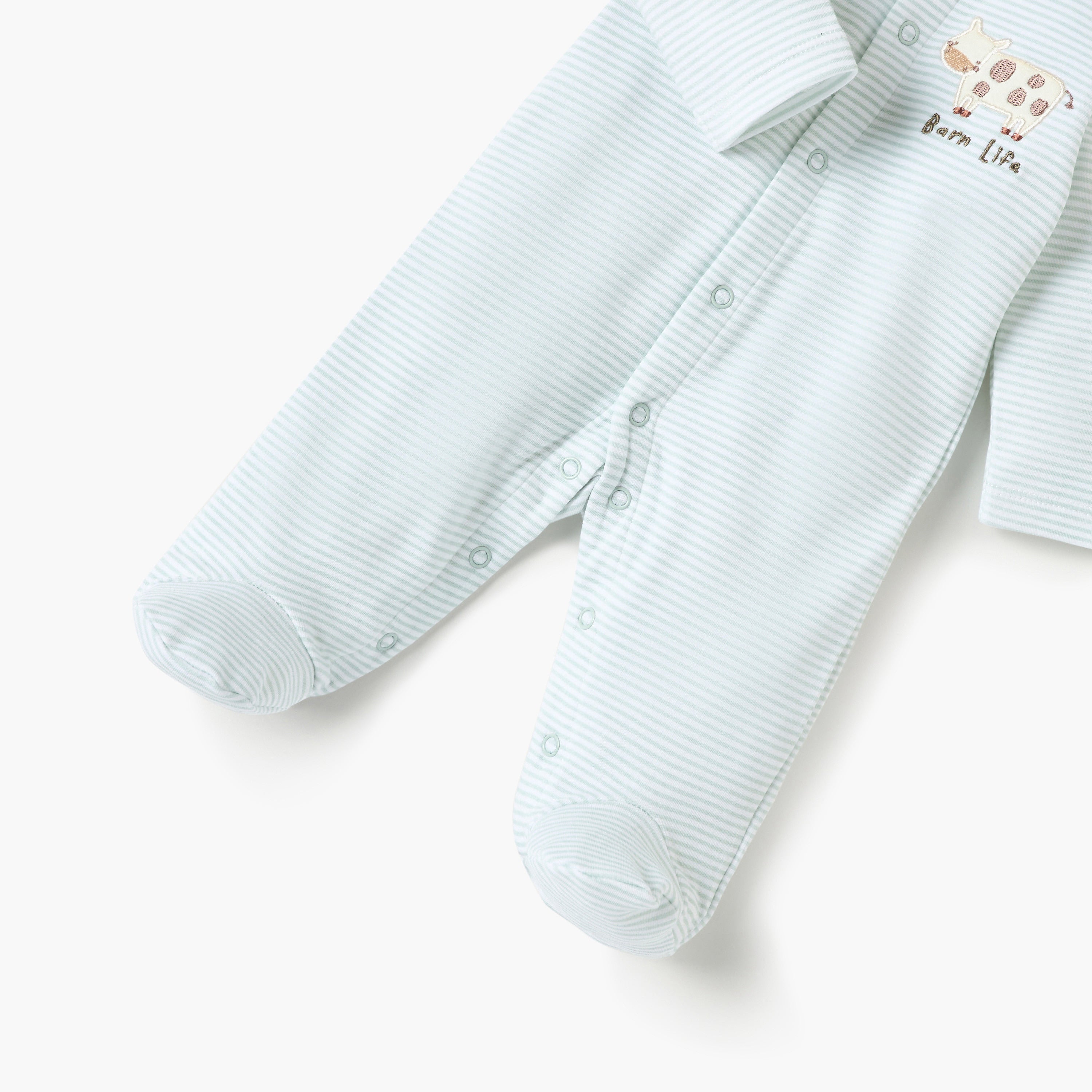 Juniors Striped Closed Foot Sleepsuit with Long Sleeves and Snap Button Closure