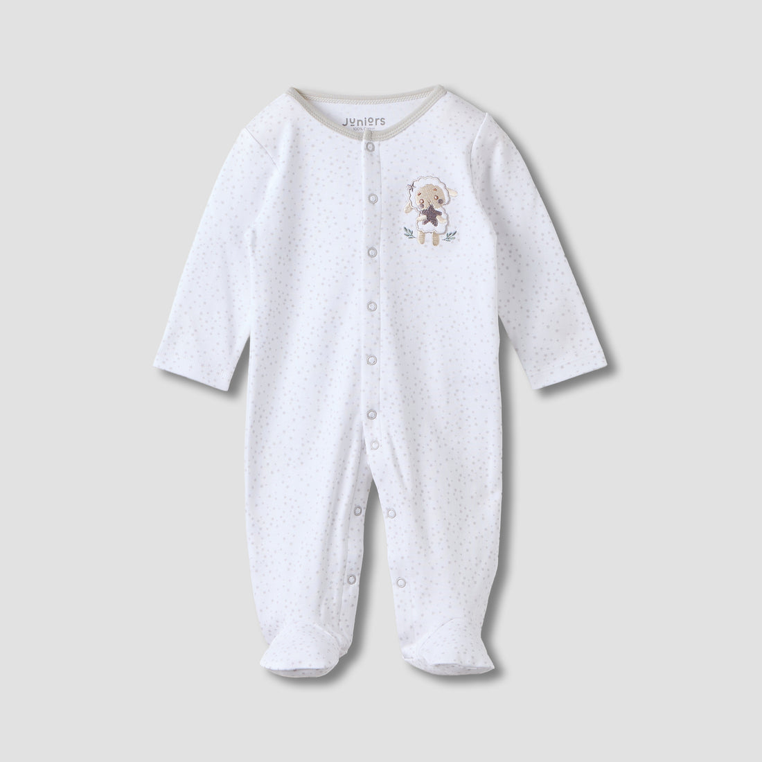 Juniors Sheep Embroidered Sleepsuit with Long Sleeves - White / 12-18 mths