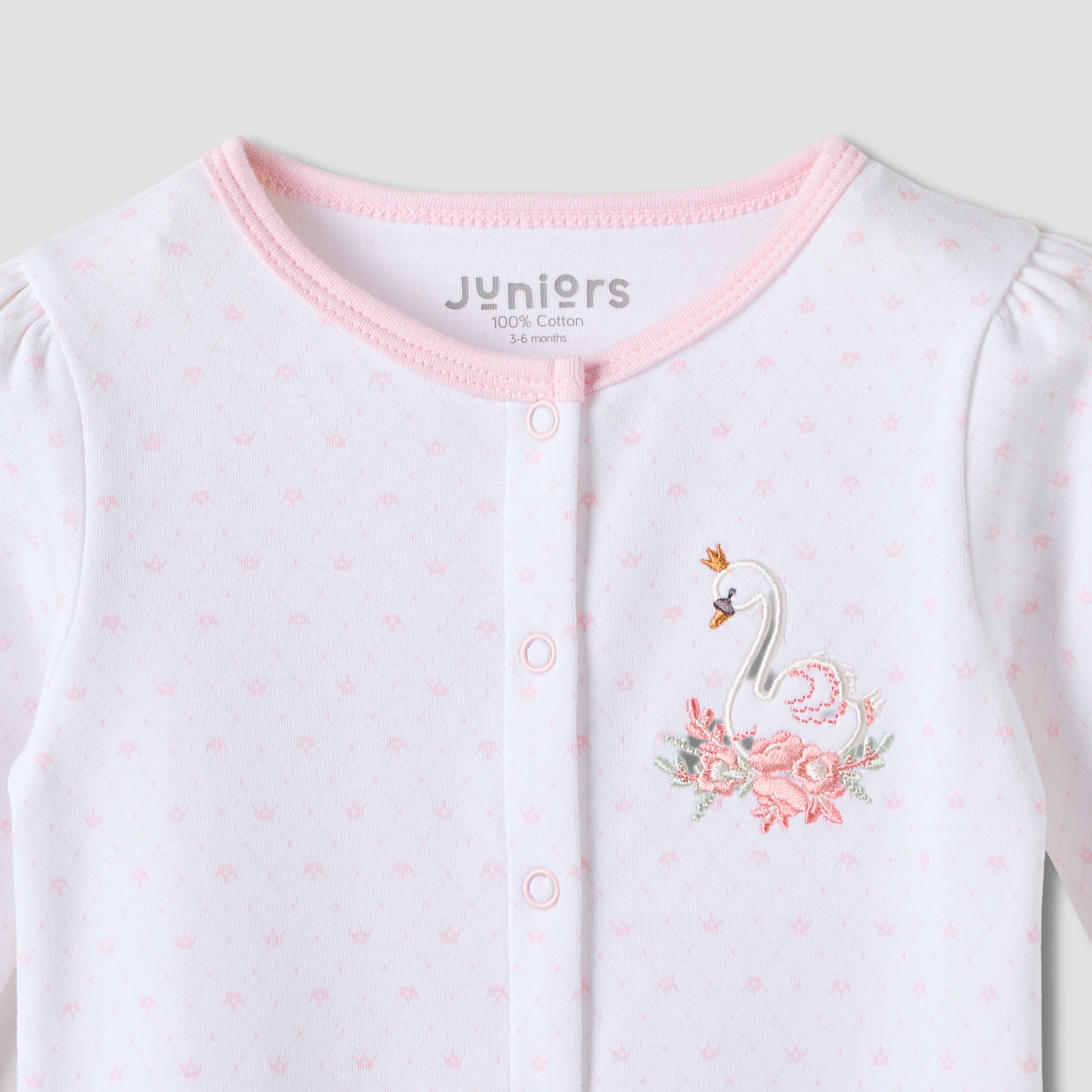 Juniors Swan Embroidered Sleepsuit with Long Sleeves