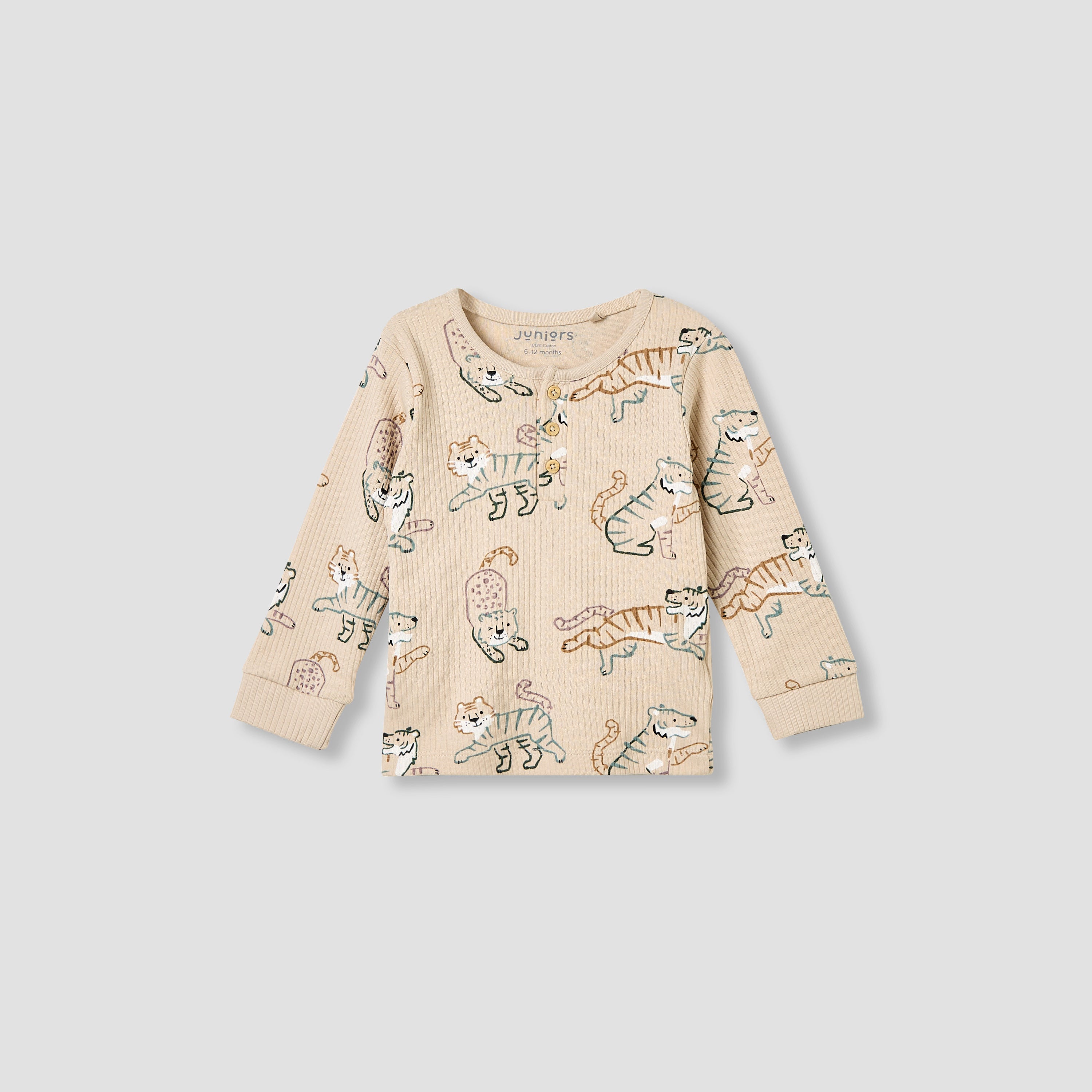 Juniors Pyjama Set with Safari Print - Cotton - Long Sleeves - Henley Neck