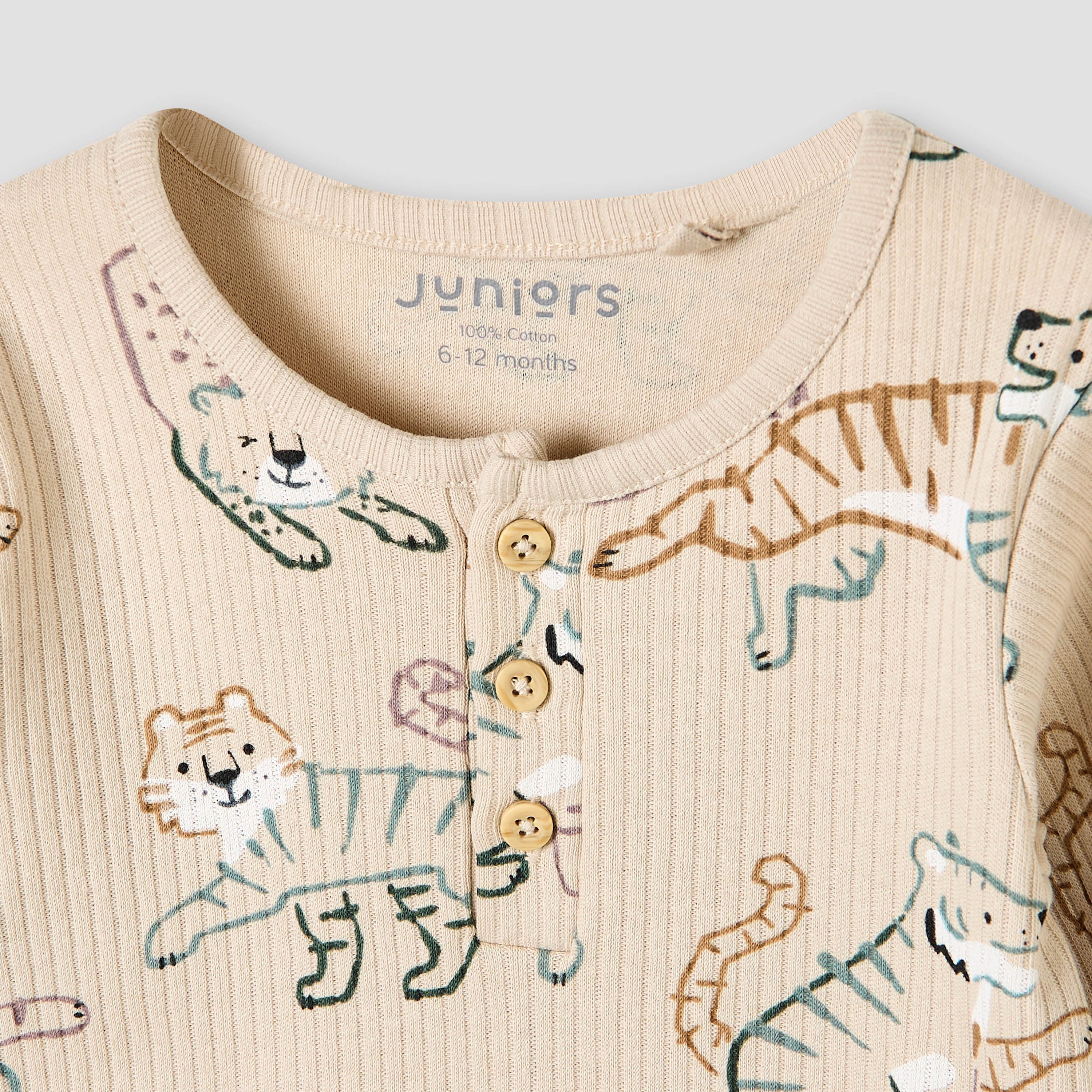 Juniors Pyjama Set with Safari Print - Cotton - Long Sleeves - Henley Neck