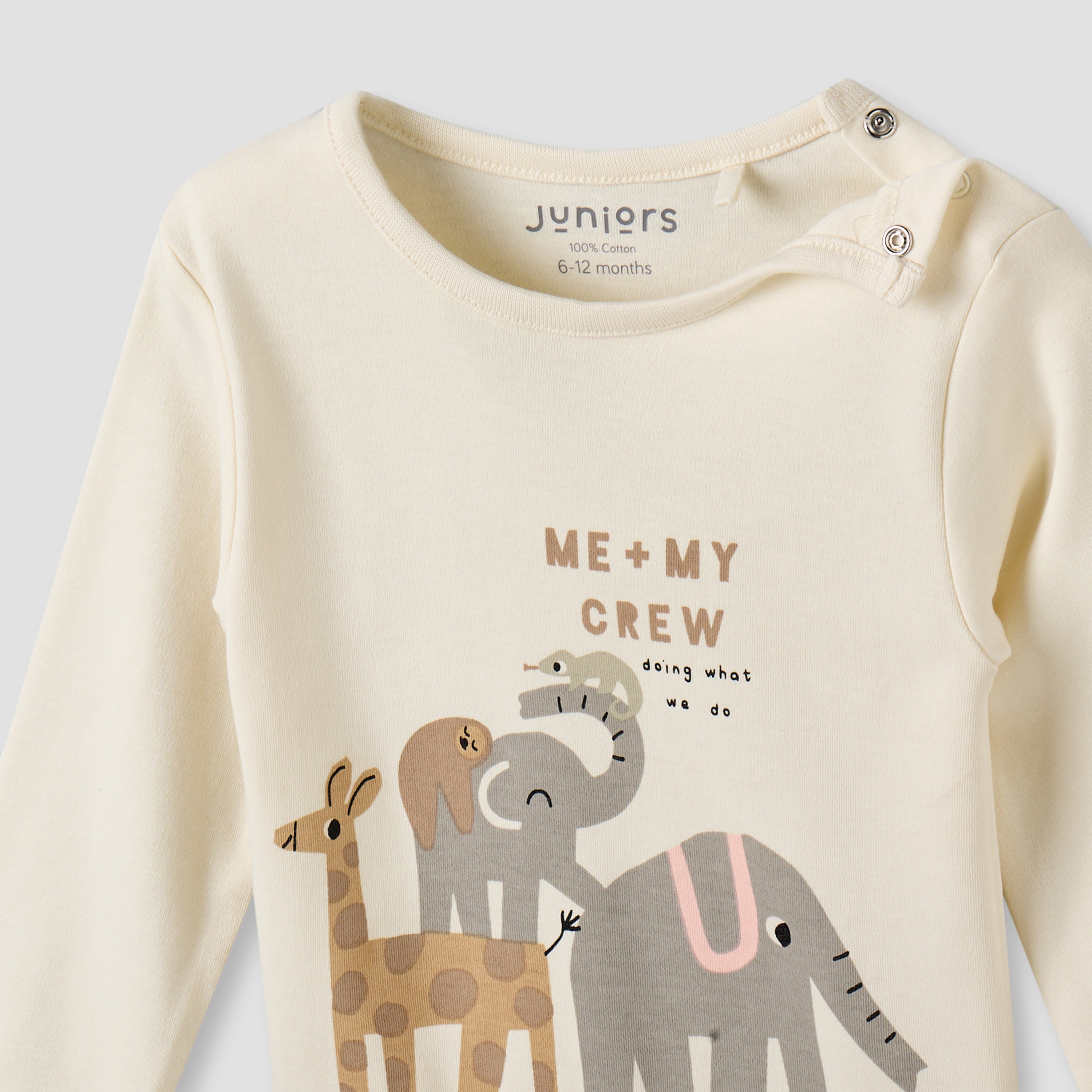 Pack of 3 Juniors Cotton Crew Neck Long Sleeves Pyjama Set with Safari Print