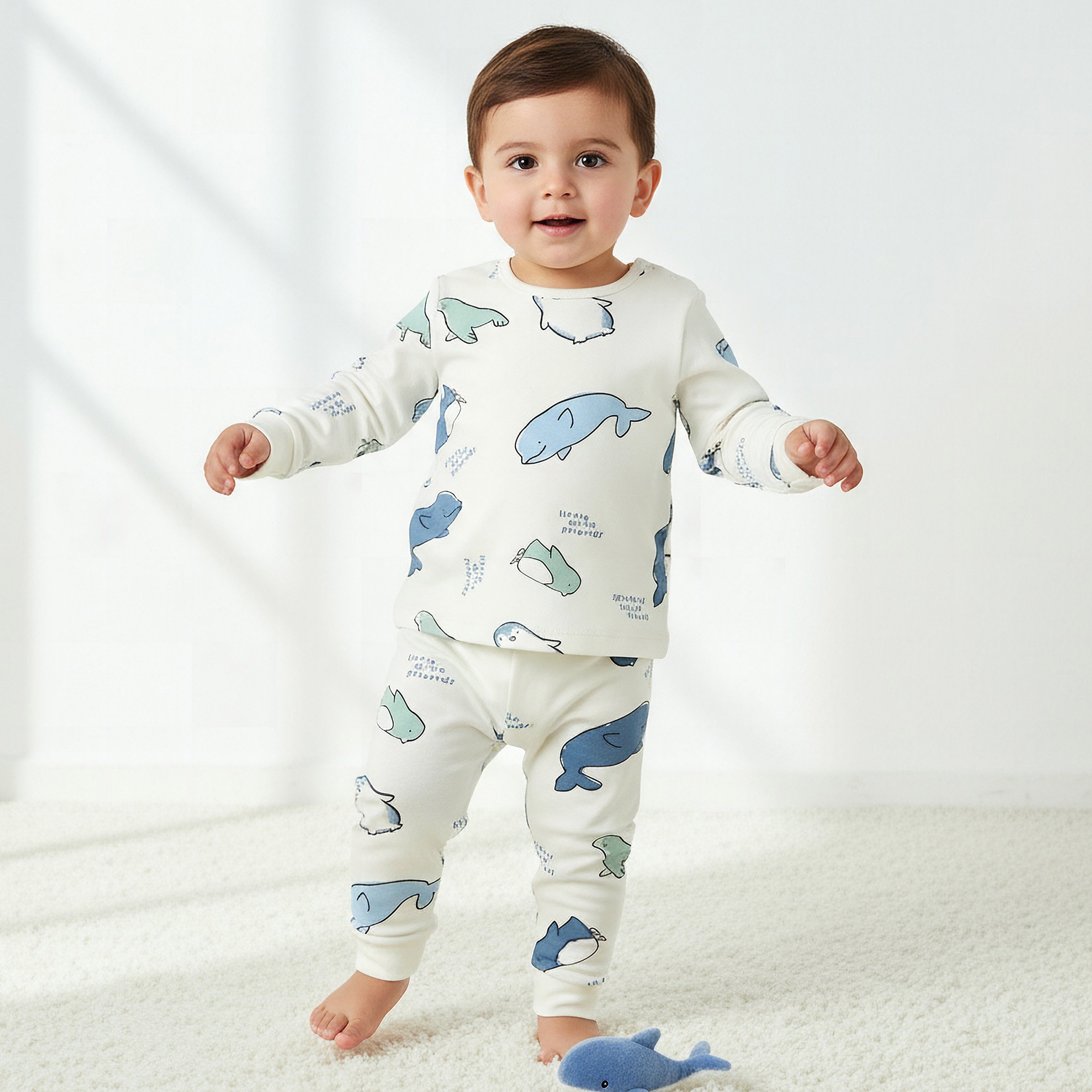 Pack of 3 Juniors Cotton Crew Neck Long Sleeves Pyjama Set with Print