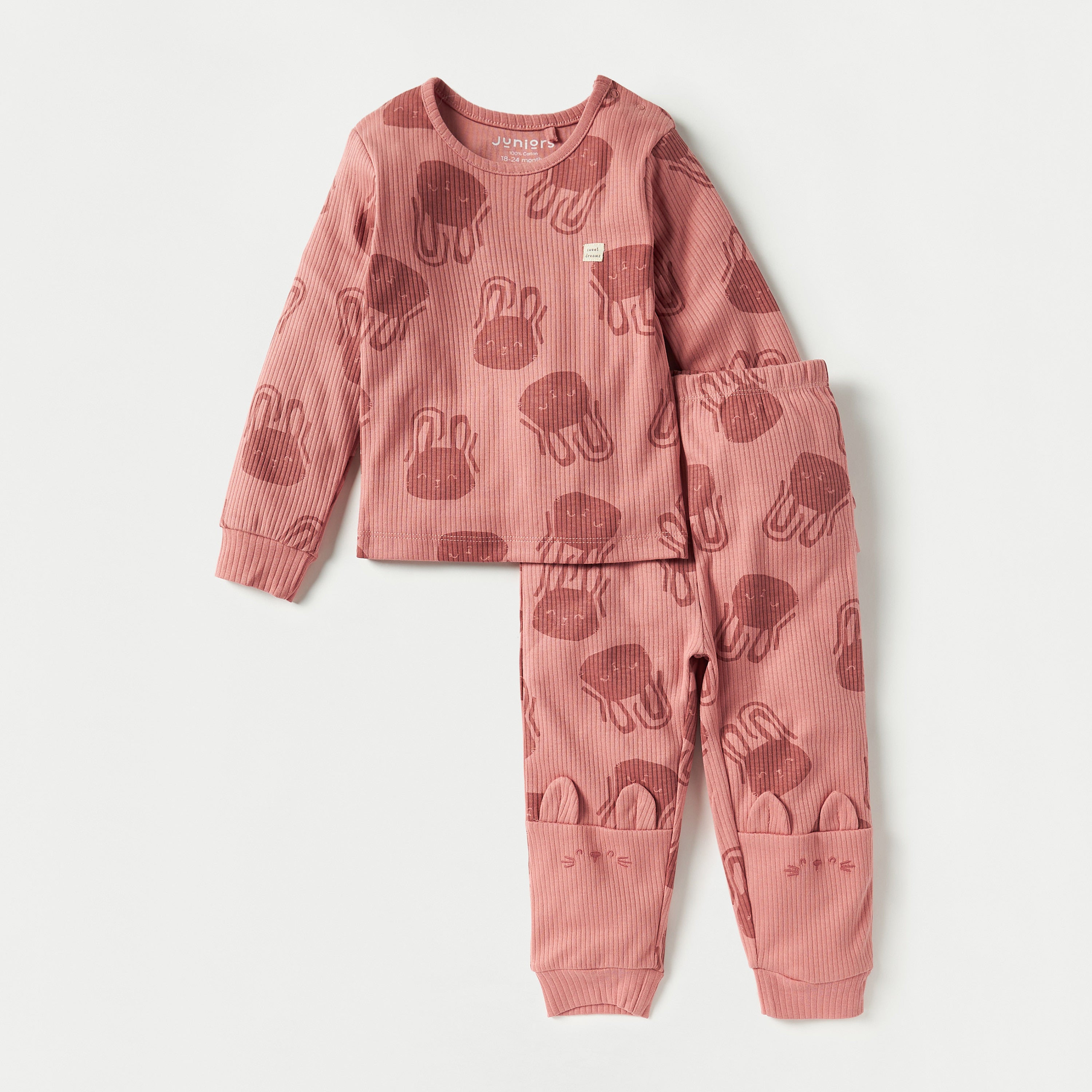 Juniors All-Over Bunny Print T-shirt and Pyjama Set - Pink / 12-18 mths