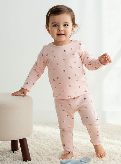 Pack of 3 Juniors Cotton Crew Neck Long Sleeves Pyjama Set with Floral Print-baby-girls-clothing-nightwear-pyjamasets-image-2