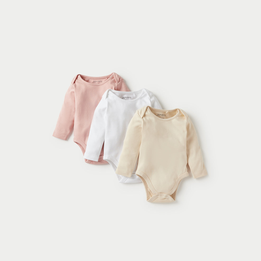 Juniors Solid Long Sleeves Bodysuit with Snap Button Closure - Set of 3 - Multicolour / 12-18 mths