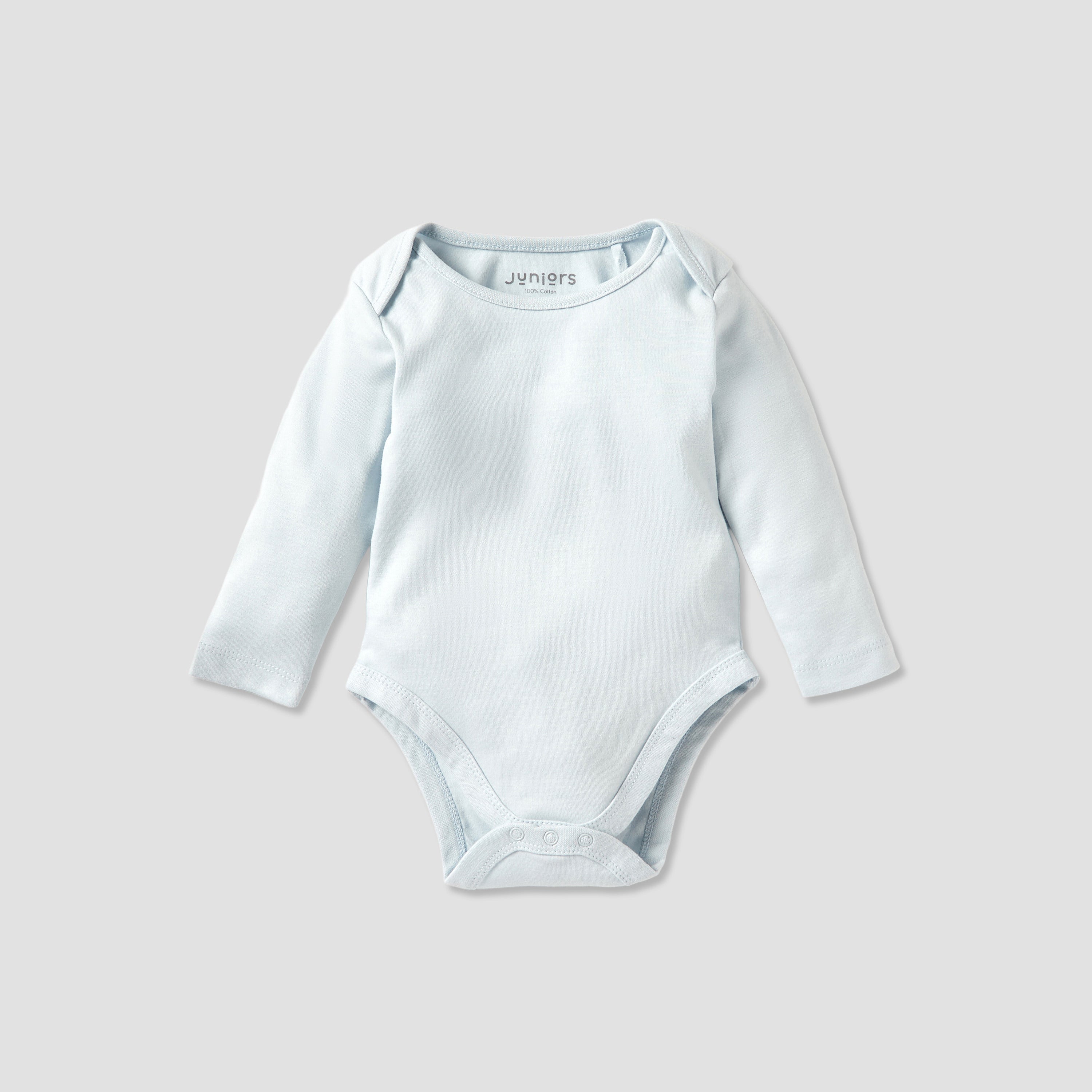 Juniors Solid Long Sleeves Bodysuit with Snap Button Closure - Set of 3