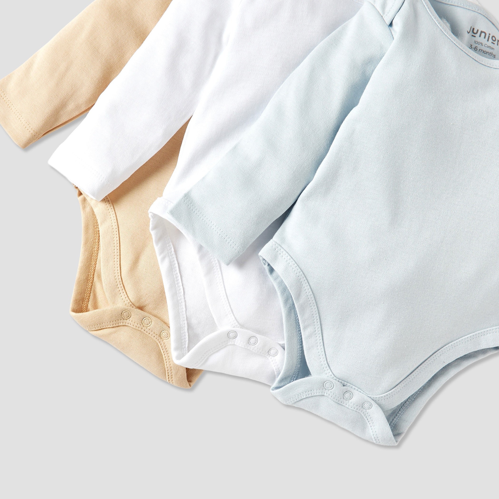 Juniors Solid Long Sleeves Bodysuit with Snap Button Closure - Set of 3