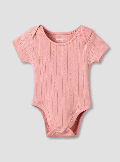 Juniors Pointelle Textured Bodysuit with Short Sleeves and Button Closure - Set of 5-baby-girls-clothing-bodysuits-image-8