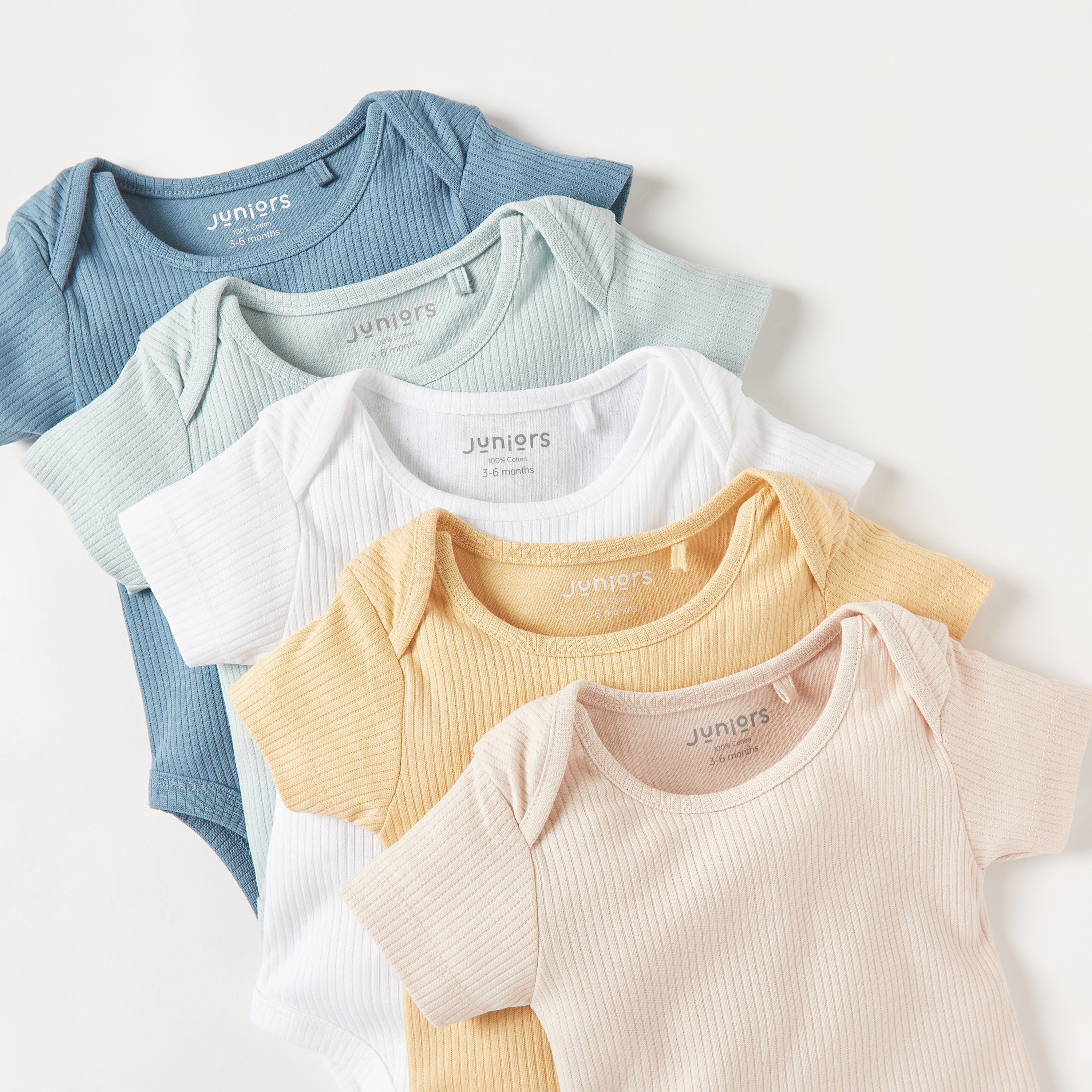 Juniors Ribbed Round Neck Bodysuit with Short Sleeves - Set of 5