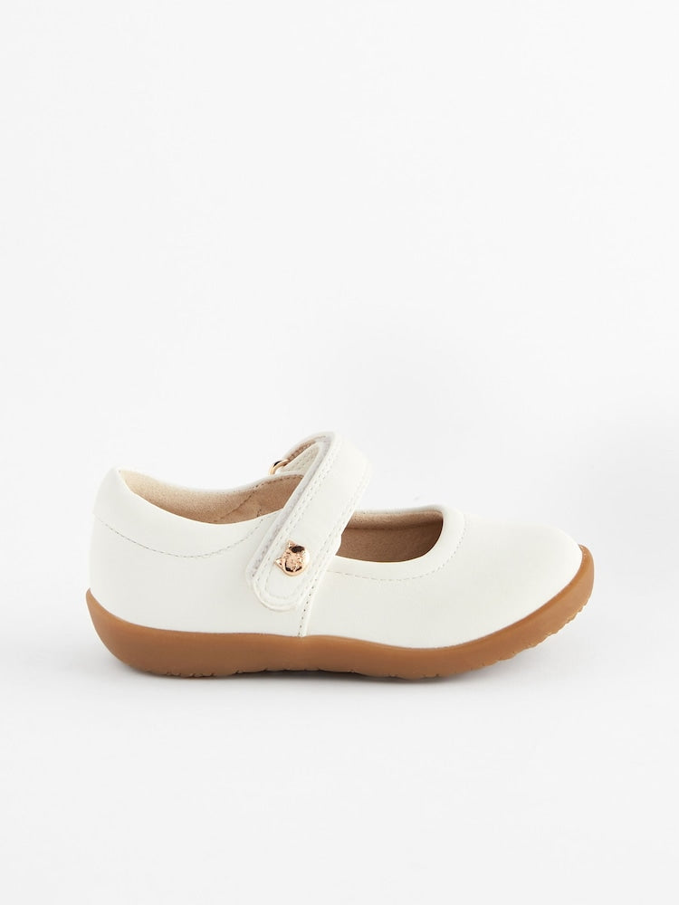 White Wide Fit (G) First Walker Mary Jane Shoes