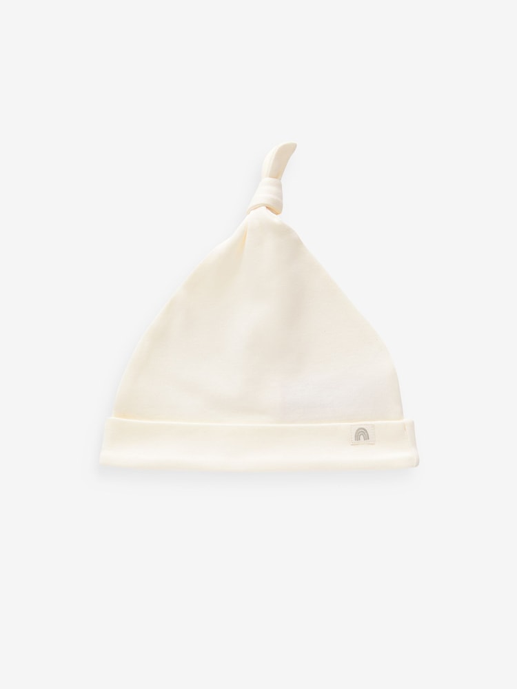 Cream 100% Cotton Tie Top Baby Hats 3 Pack (0-12mths) - Size 44cm (5lb)