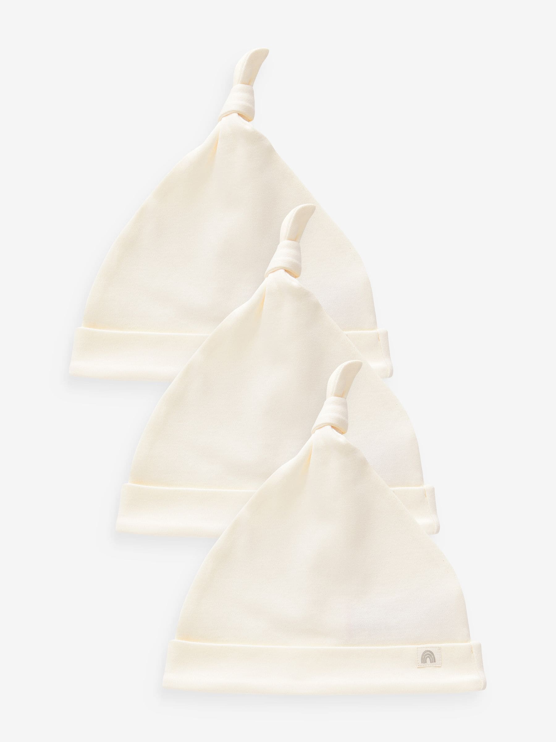 Cream 100% Cotton Tie Top Baby Hats 3 Pack (0-12mths) - Size 44cm (5lb) - Default 1