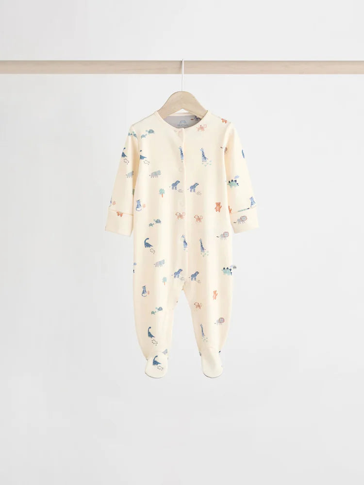 Teal Blue Patterned Baby Sleepsuits 5 Pack (0-2yrs)