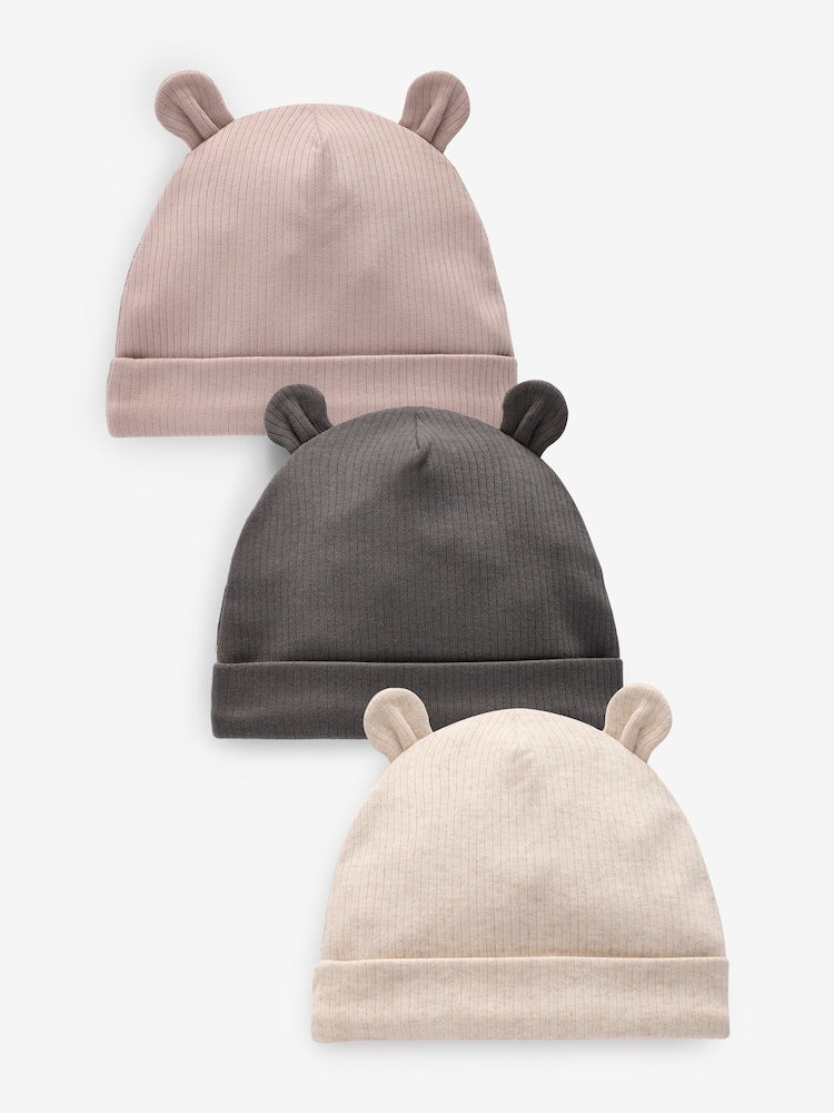 Neutral/Brown Baby Beanies 3 Pack (0-18mths)