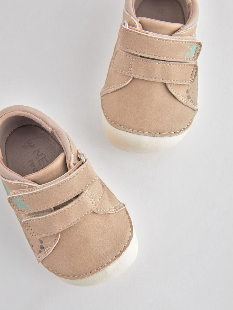 Neutral Dinosaur Scene Wide Fit (G) Crawler Shoes