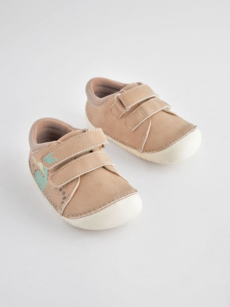 Neutral Dinosaur Scene Wide Fit (G) Crawler Shoes