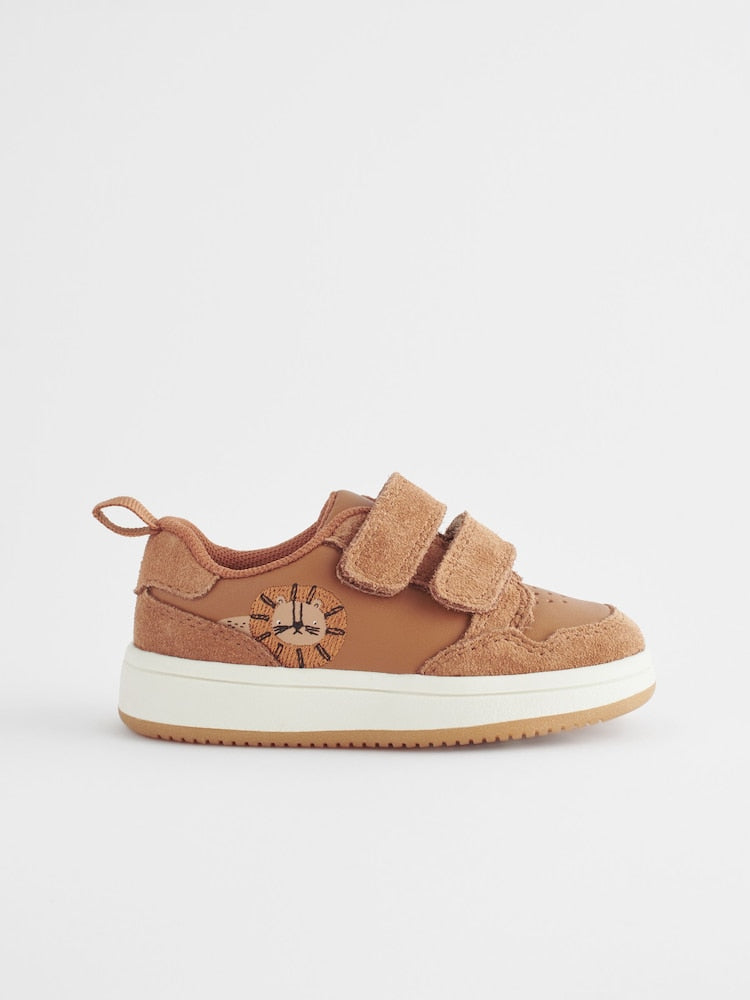 Tan Brown Standard Fit (F) Baby Touch Fastening Leather First Walker Shoes
