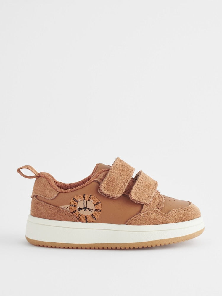 Tan Brown Wide Fit (G) Baby Touch Fastening Leather First Walker Shoes
