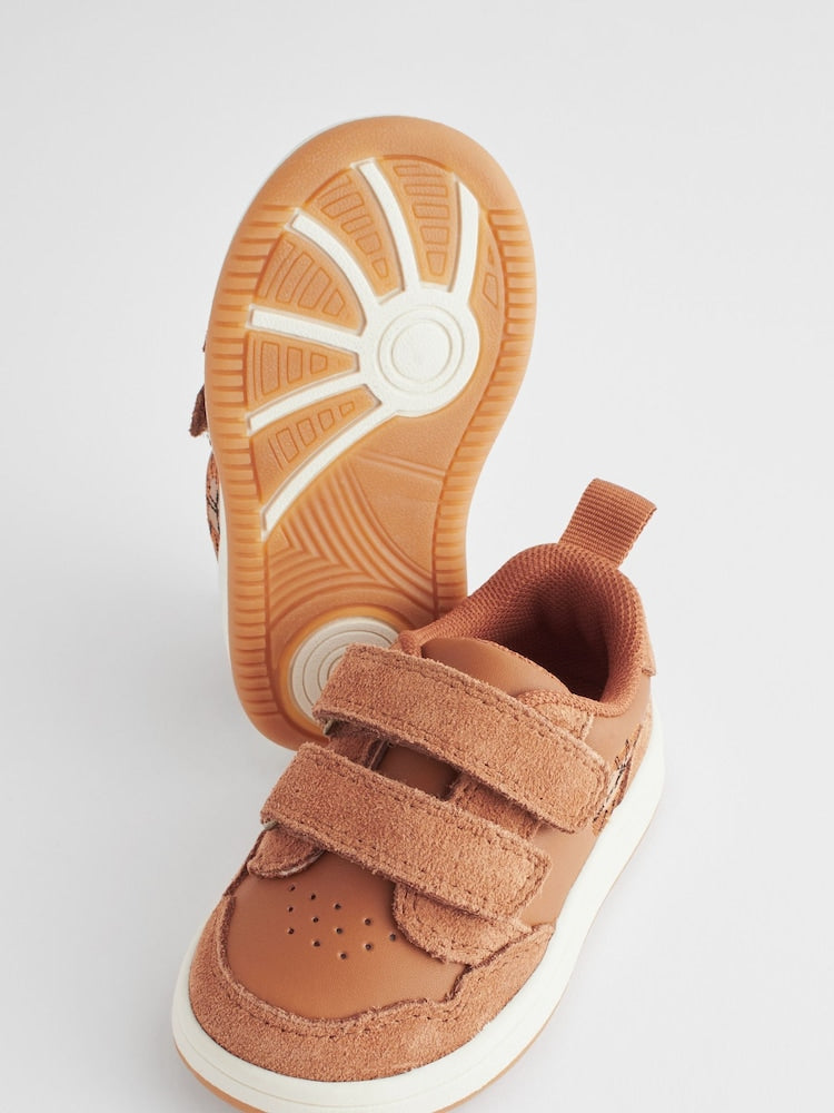Tan Brown Wide Fit (G) Baby Touch Fastening Leather First Walker Shoes