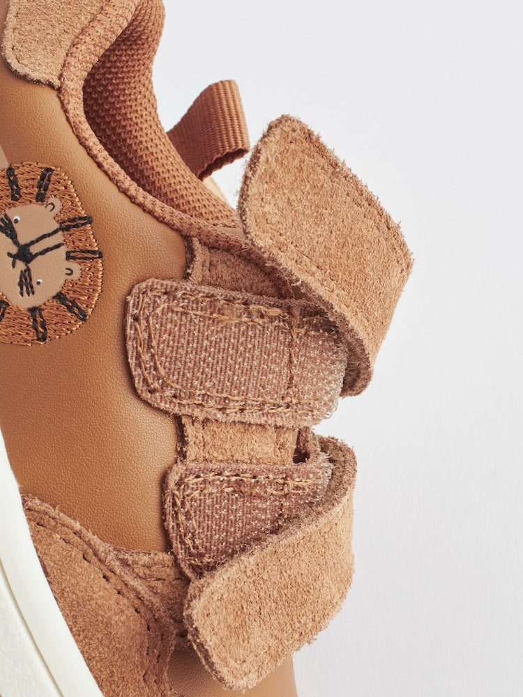 Tan Brown Wide Fit (G) Baby Touch Fastening Leather First Walker Shoes