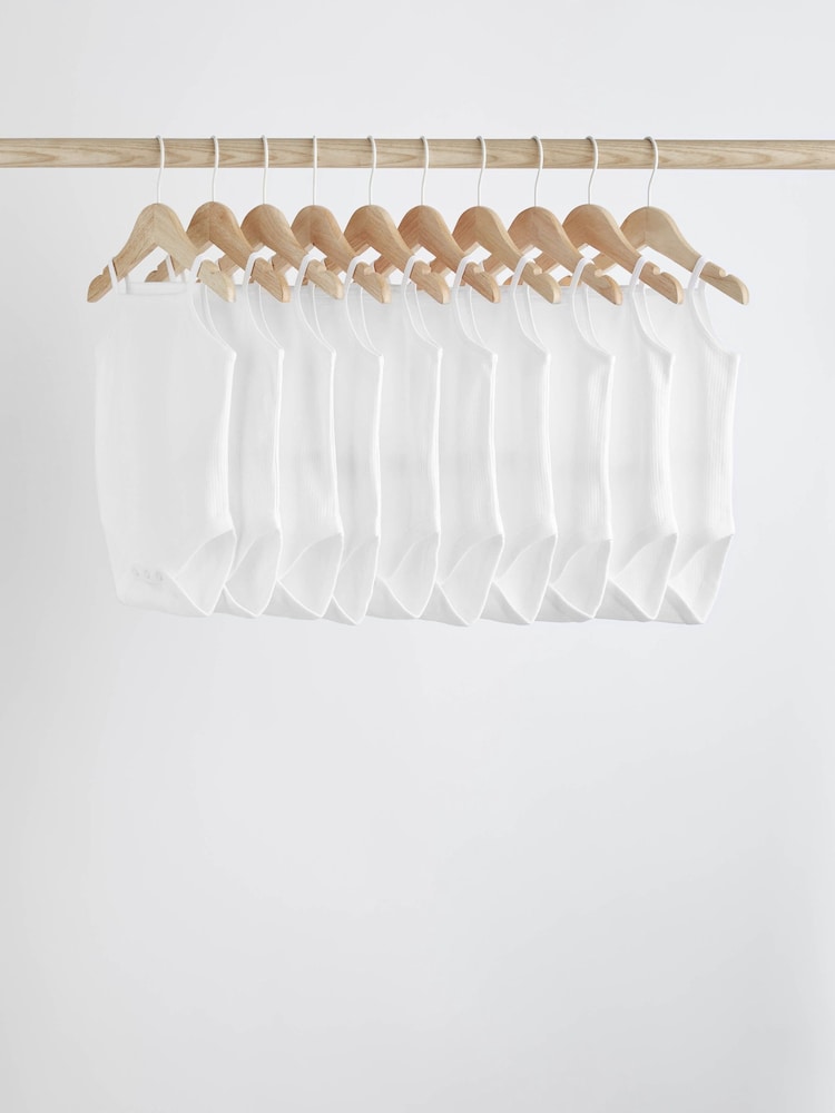 White 10 Pack Baby Strappy Bodysuits - 12-18 Months (80-86cm)