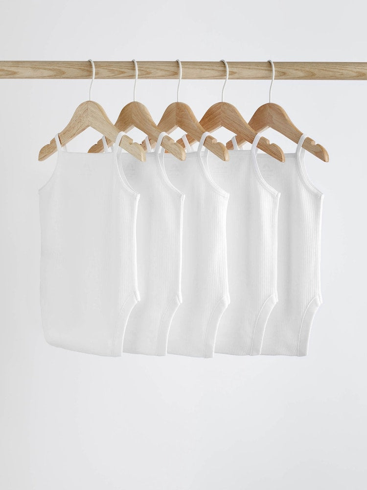 White 5 Pack Baby Strappy Bodysuits