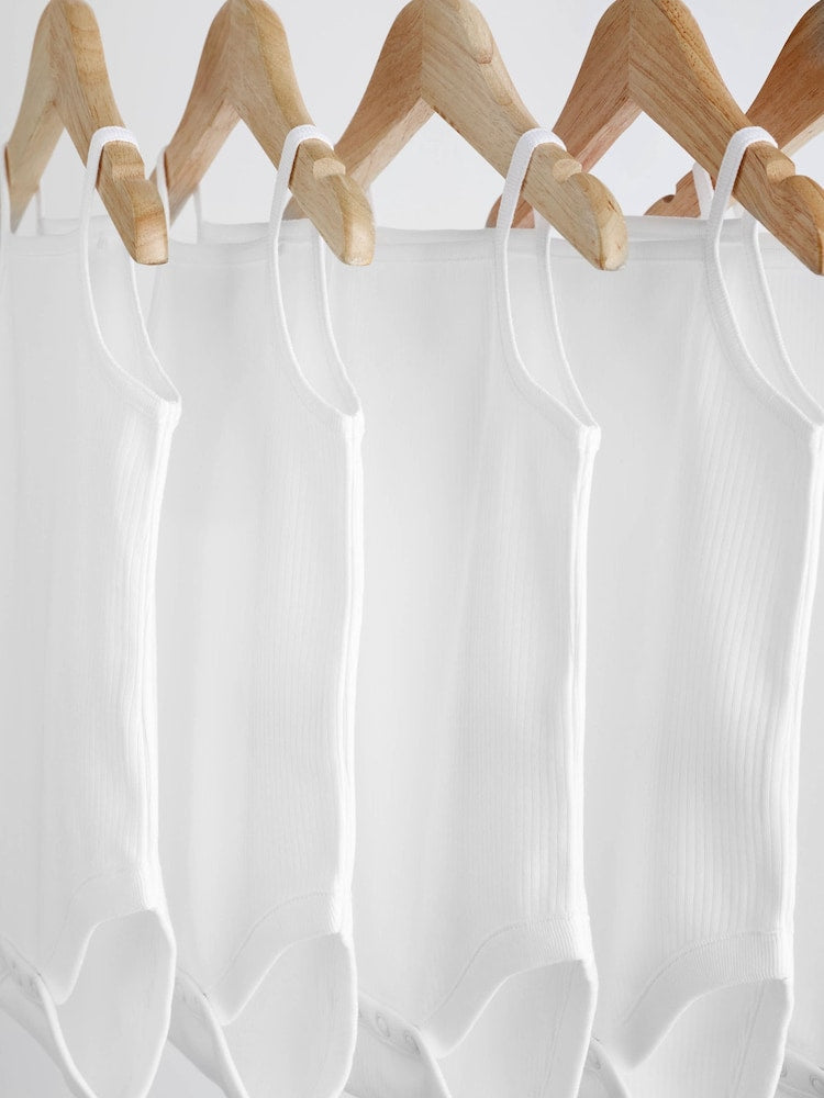 White 5 Pack Baby Strappy Bodysuits