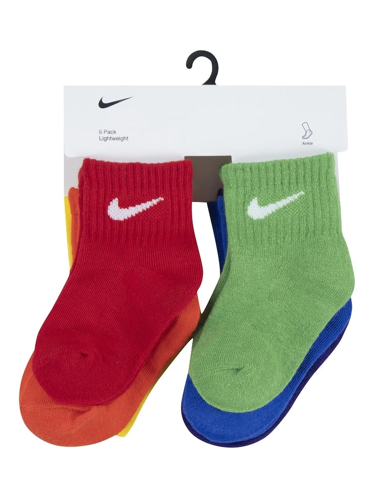 Nike Multi Infant Swoosh Ankle Socks 6 Pack - Size 6-12 Months (68-80cm)