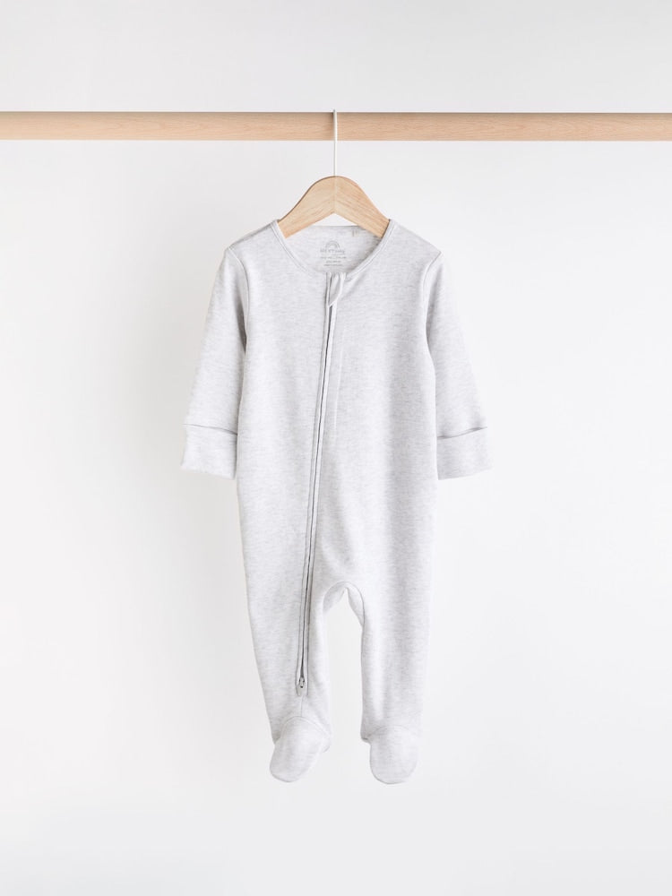 Grey Essential Zipped 100% Cotton Baby Sleepsuits 3 Pack (0-3yrs)