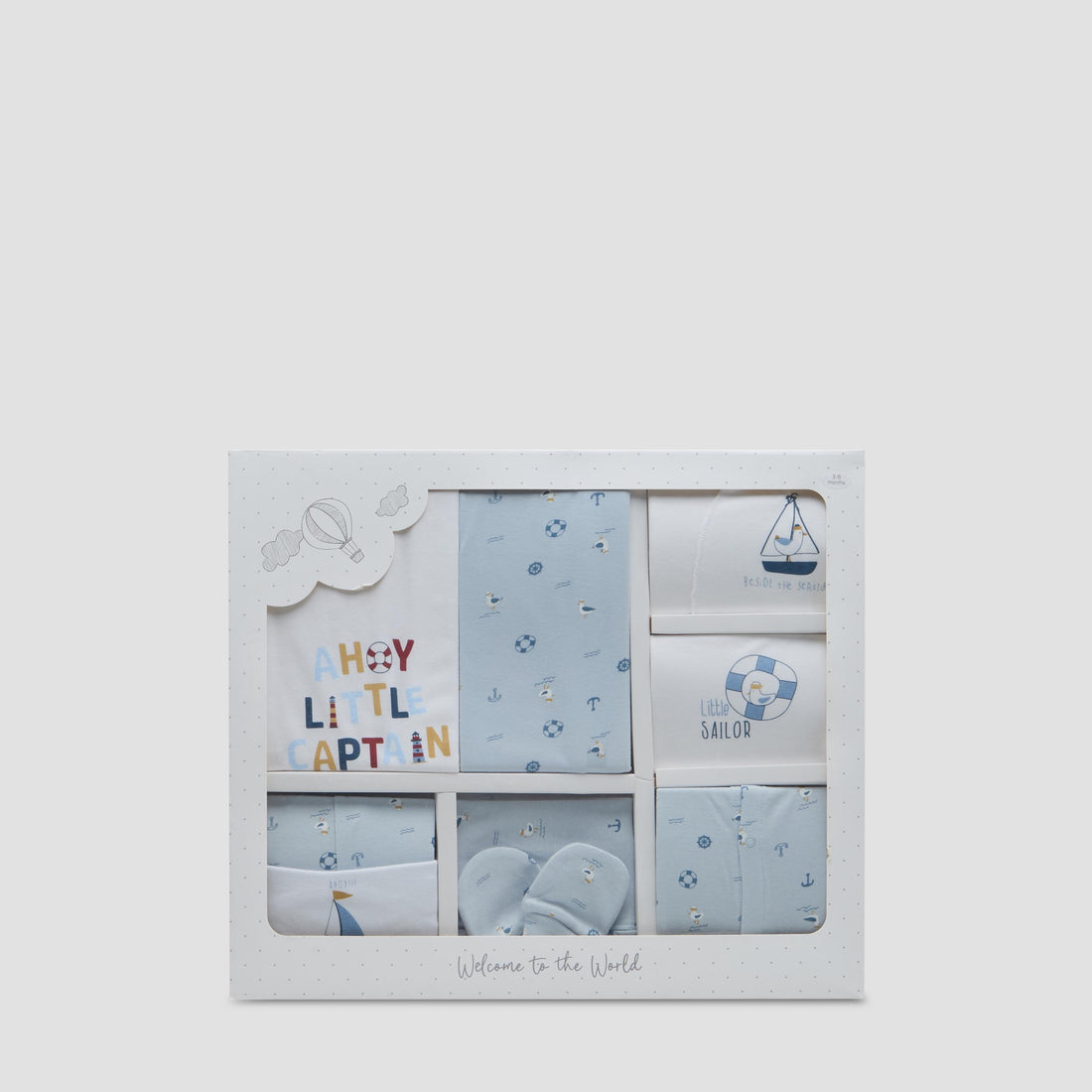 Set of 9 Juniors Clothing Gift Set with Nautical Print - Multicolour / 0-3 mths