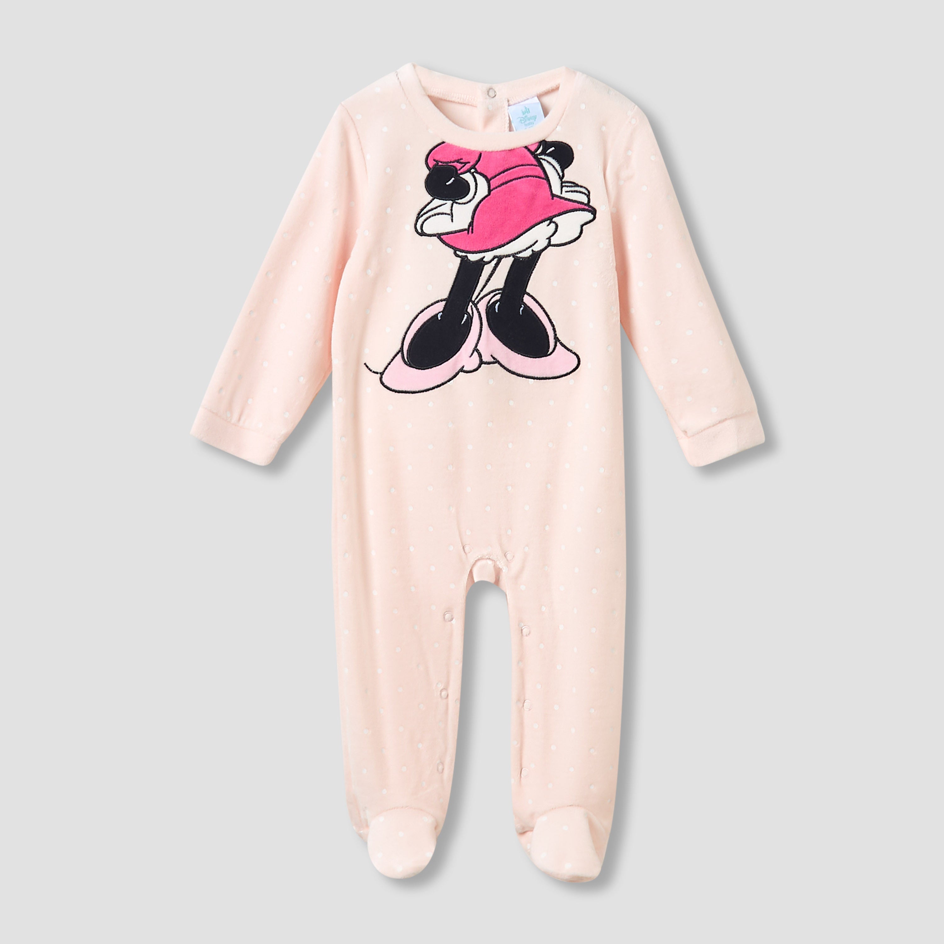 Disney Crew Neck Sleepsuit with Minnie Mouse Print and Cap - Long Sleeves