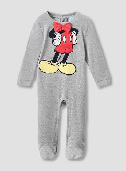 Disney Crew Neck Sleepsuit with Mickey Mouse Print and Cap - Long Sleeves-baby-boys-clothing-nightwear-sleepsuits-image-2