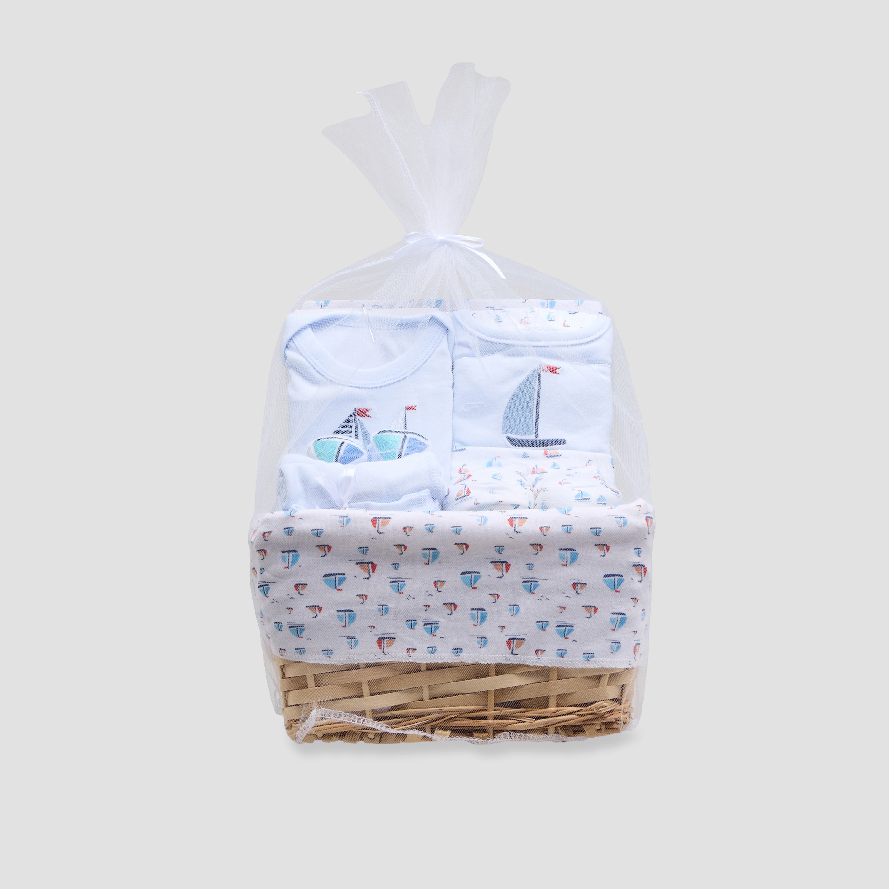 Set of 12 Juniors Clothing Gift Set with Sailboat Print - Blue / 0-6 mths