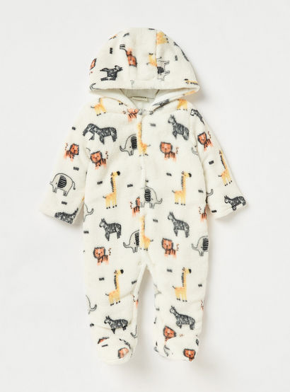 Juniors Safari Print Hooded Padded Closed Feet Sleepsuit with Long Sleeves-baby-boys-clothing-nightwear-sleepsuits-image-1