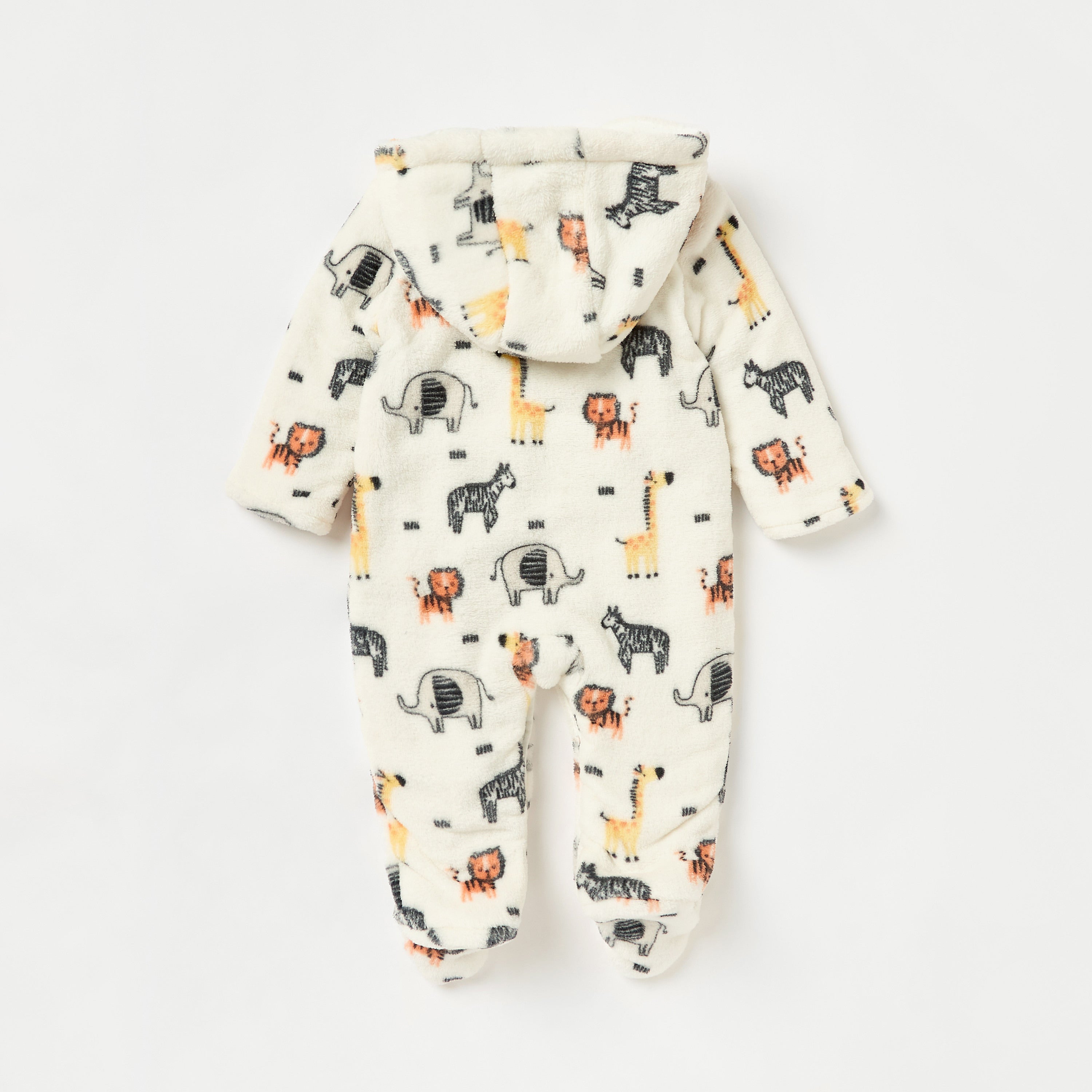 Juniors Safari Print Hooded Padded Closed Feet Sleepsuit with Long Sleeves