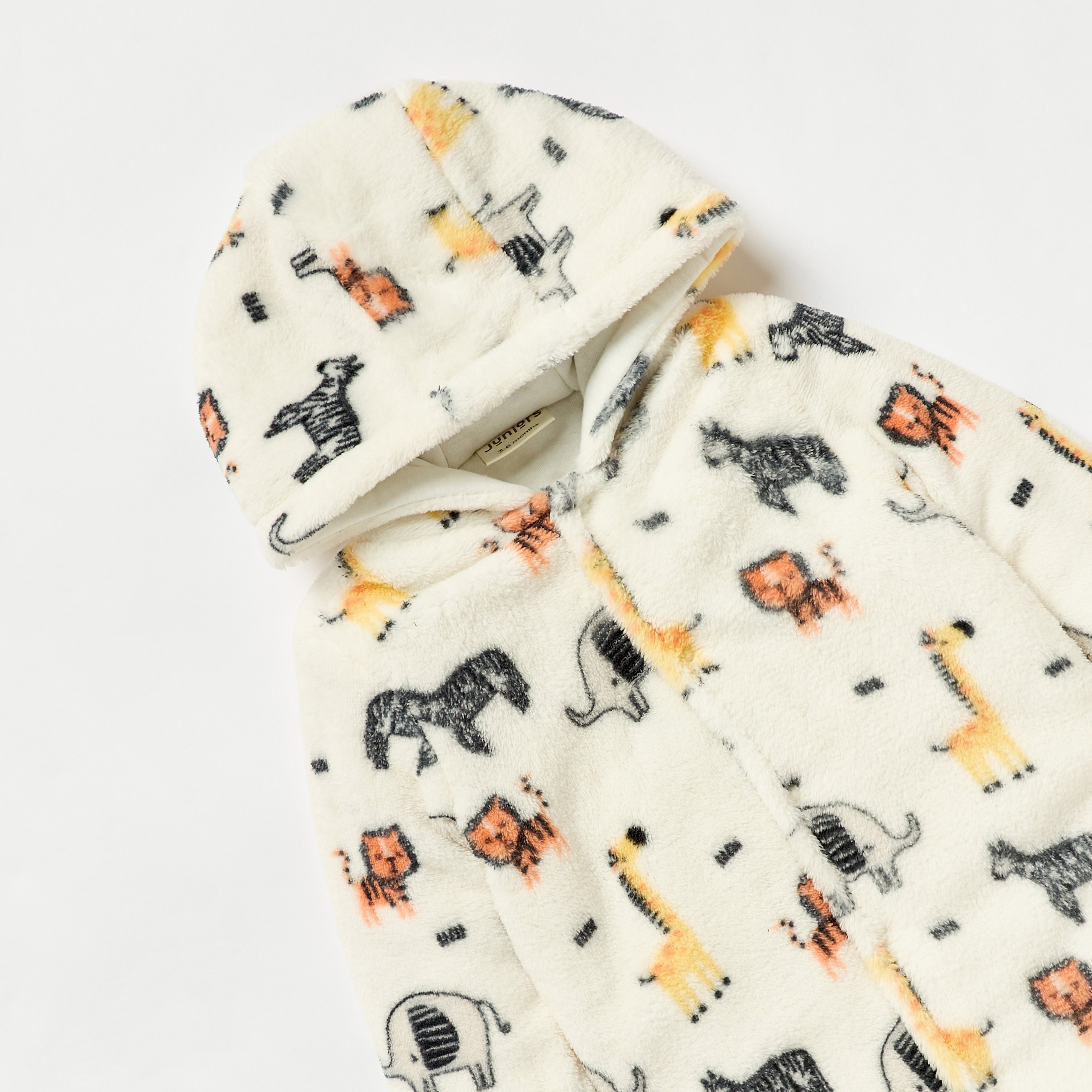 Juniors Safari Print Hooded Padded Closed Feet Sleepsuit with Long Sleeves