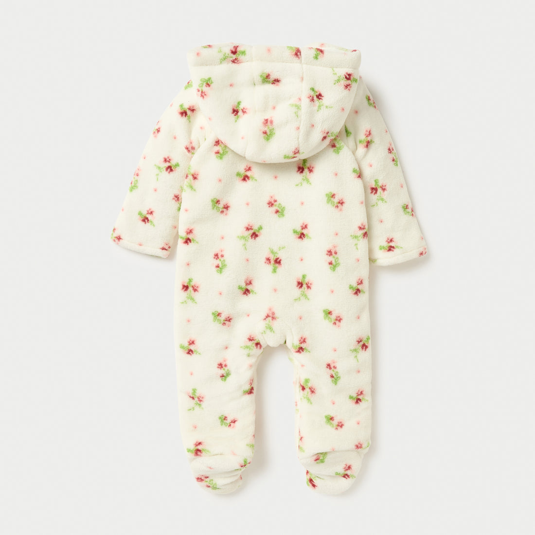 Juniors Floral Print Hooded Padded Closed Feet Sleepsuit with Long Sleeves
