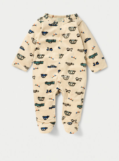 Juniors Vehicle Print Closed Feet Sleepsuit with Button Closure-baby-boys-clothing-nightwear-sleepsuits-image-1